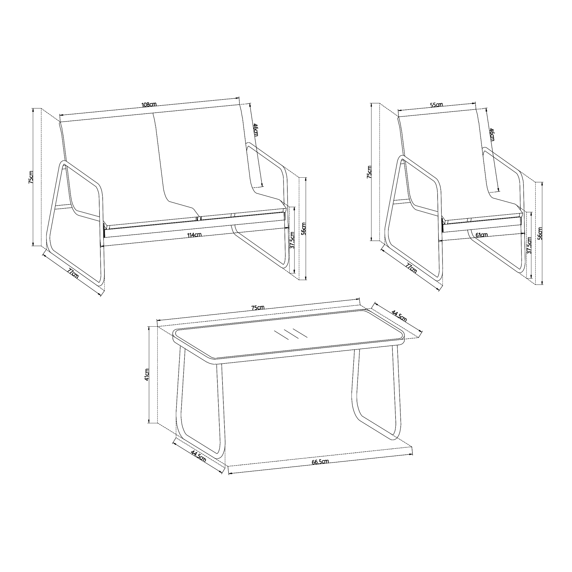 Set mobilier de grădină Anzi, 4 piese, gri, cu masă din sticlă