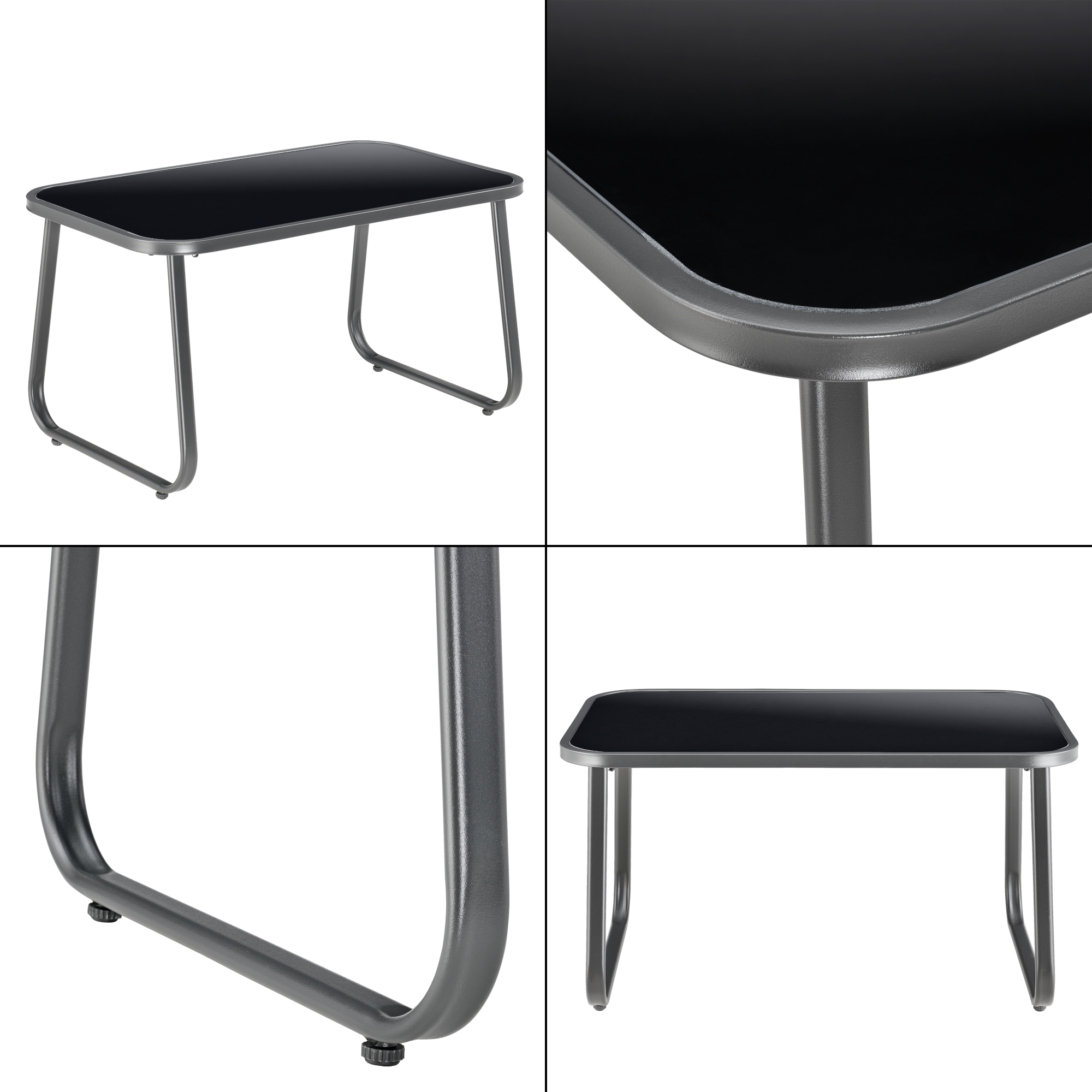 Set mobilier de grădină Anzi, 4 piese, gri, cu masă din sticlă