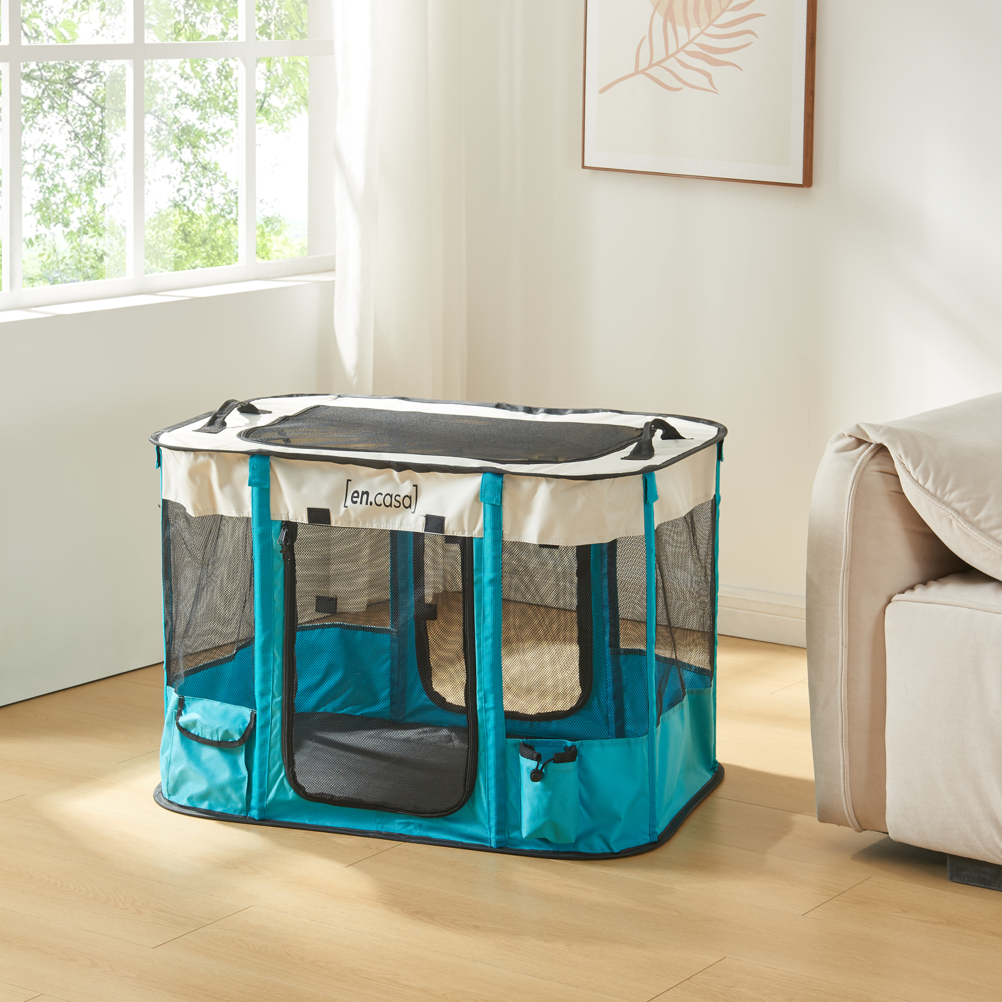 Țarc pliabil pentru animale de companie 70x55x45 cm, albastru
