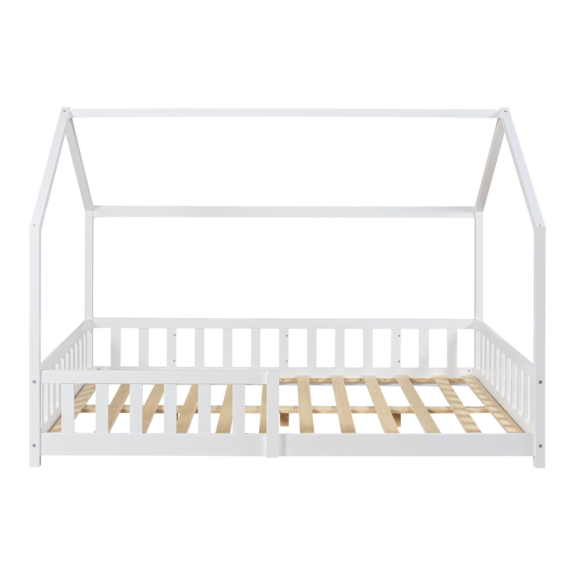 Pat copii tip căsuță Hesel 120x200 cm alb, cu protecție anti-cădere