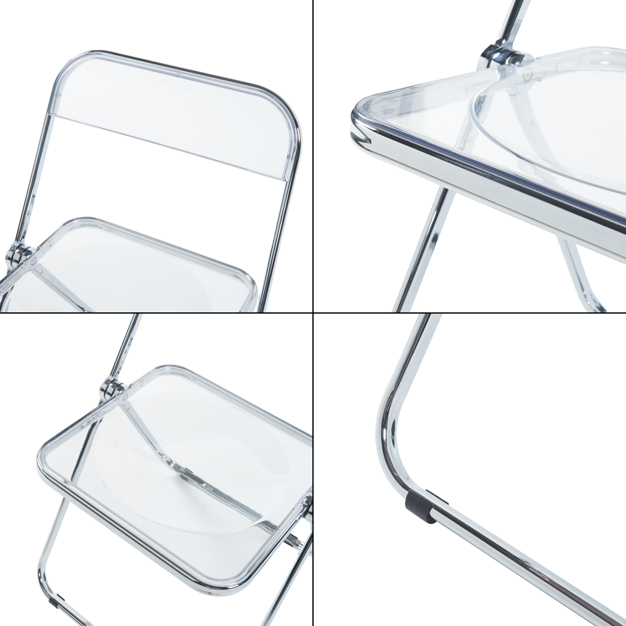 Set 2 scaune pliante transparente Pornainen, cadru metalic