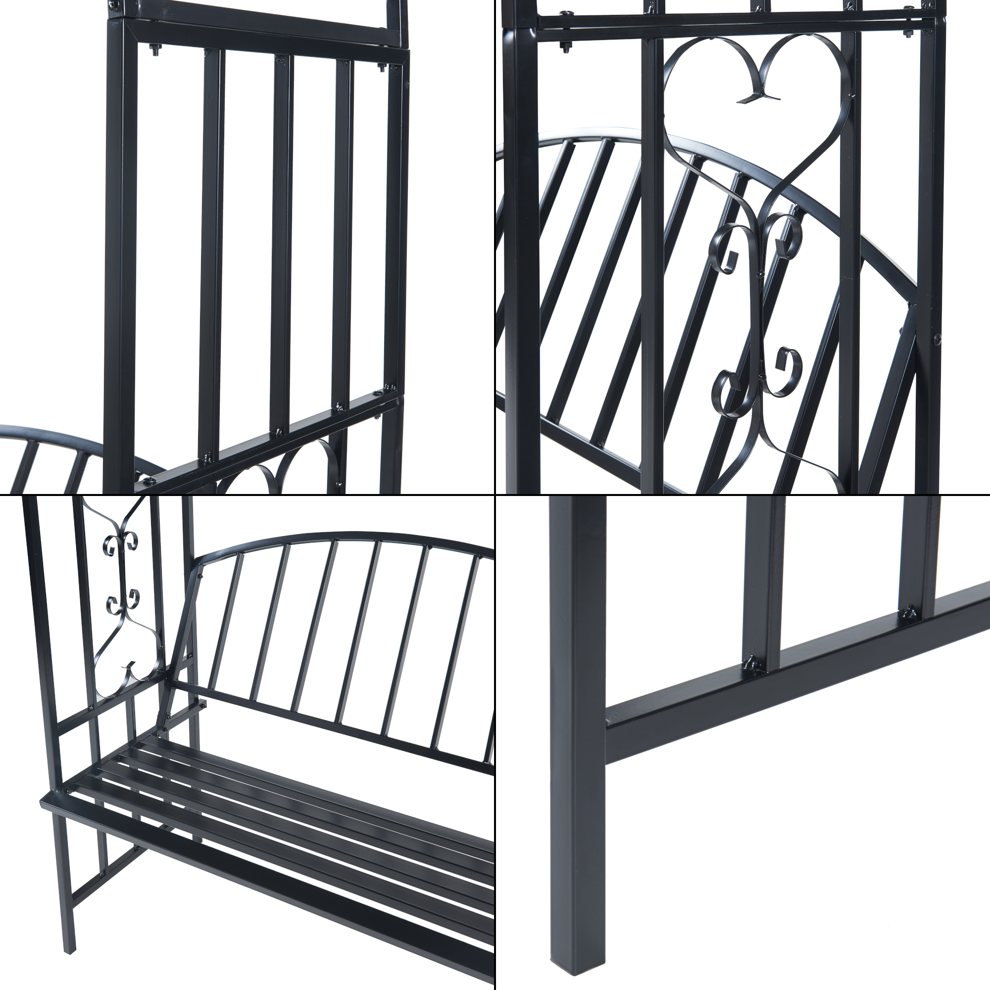 Arcada de gradina cu banca Barile, din otel, negru, 205x114x55 cm