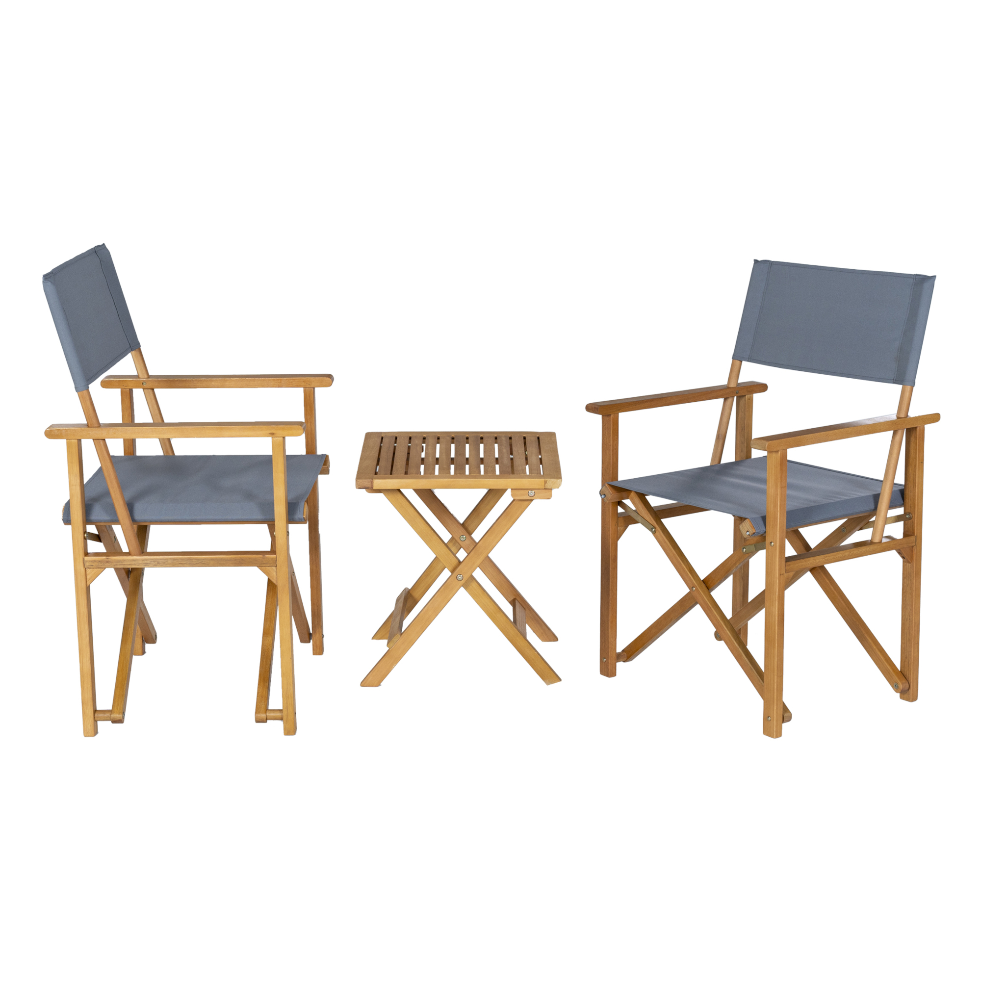 Set bistro pliabil Capistrello din lemn, 2 scaune si masa, gri