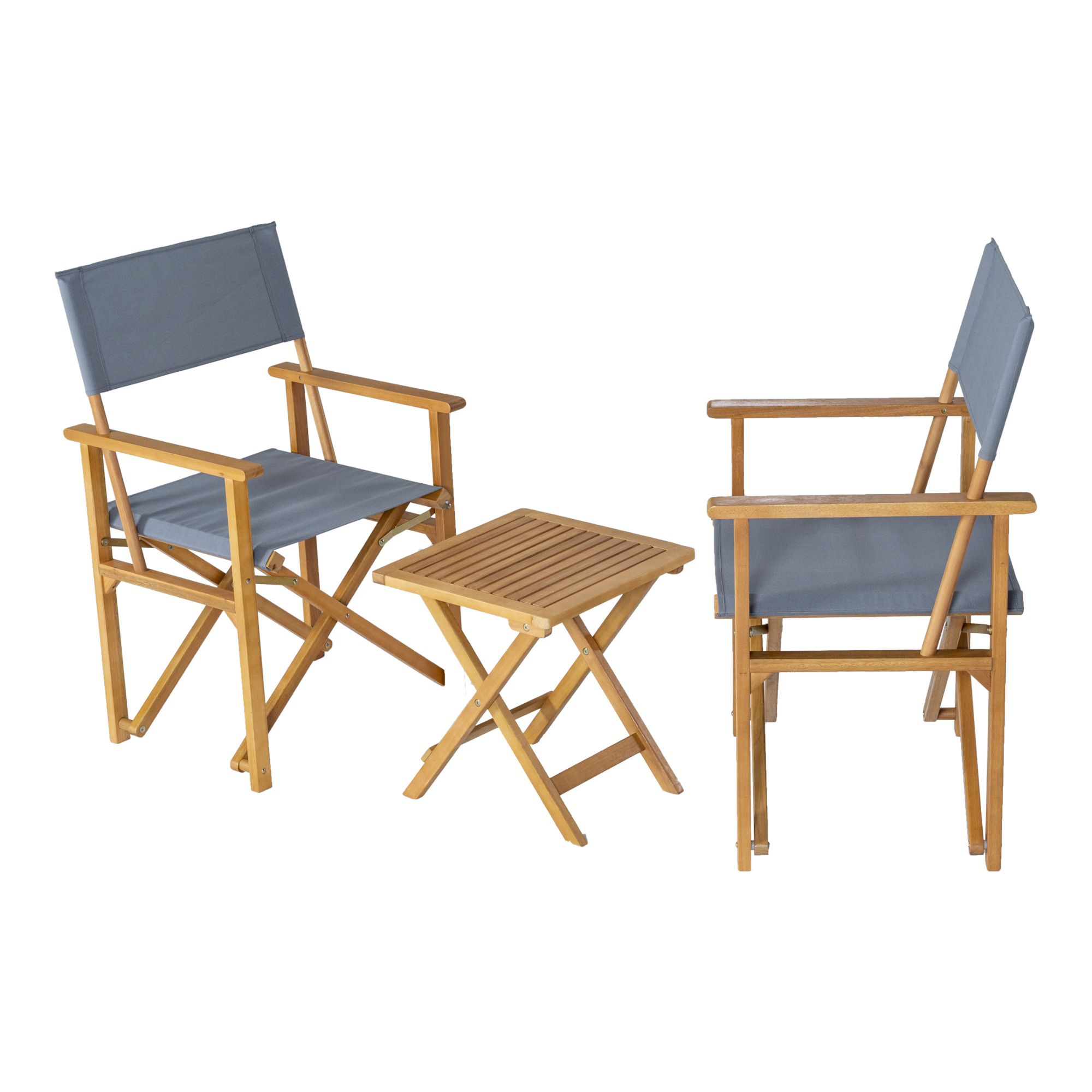 Set bistro pliabil Capistrello din lemn, 2 scaune si masa, gri