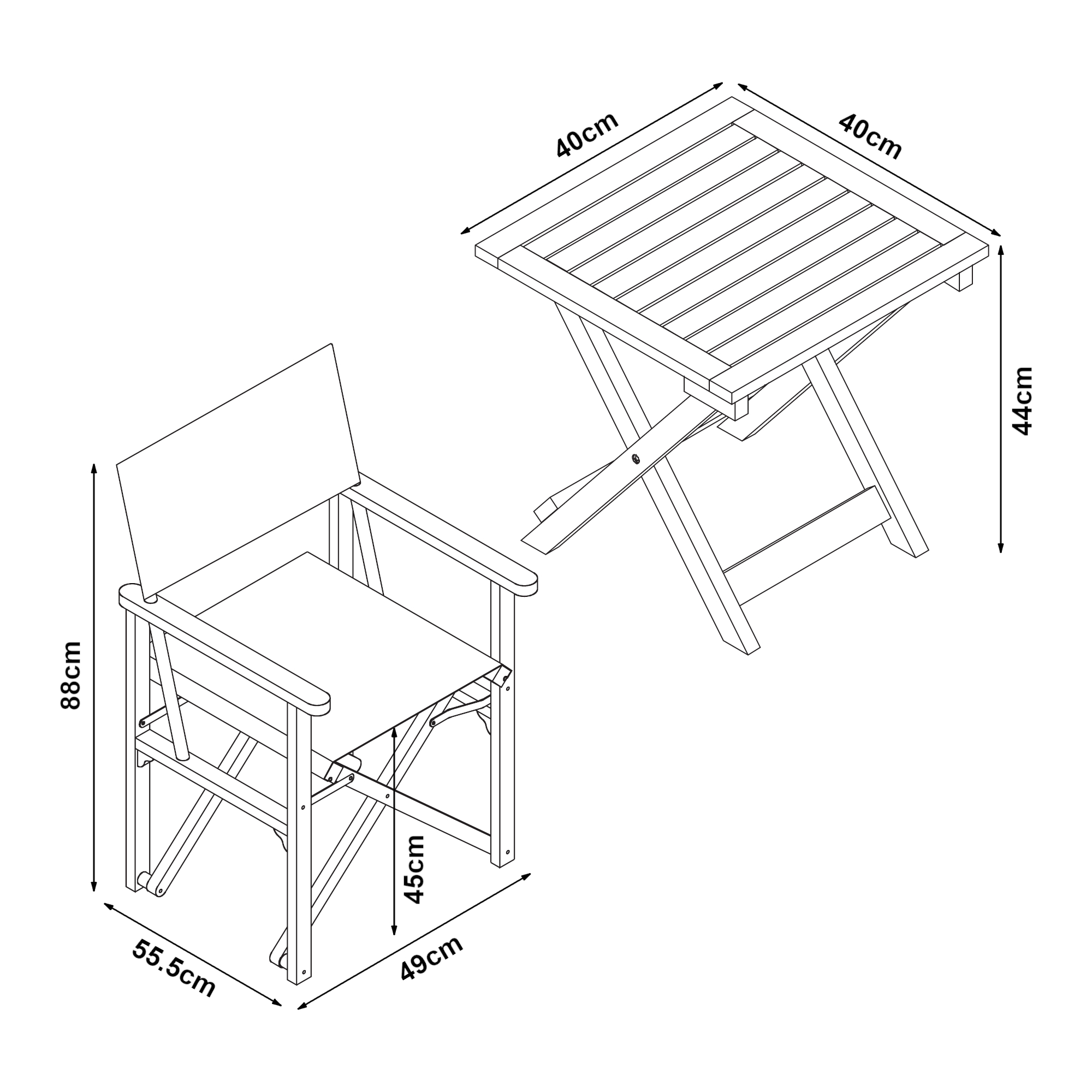 Set bistro pliabil Capistrello din lemn, 2 scaune si masa, gri
