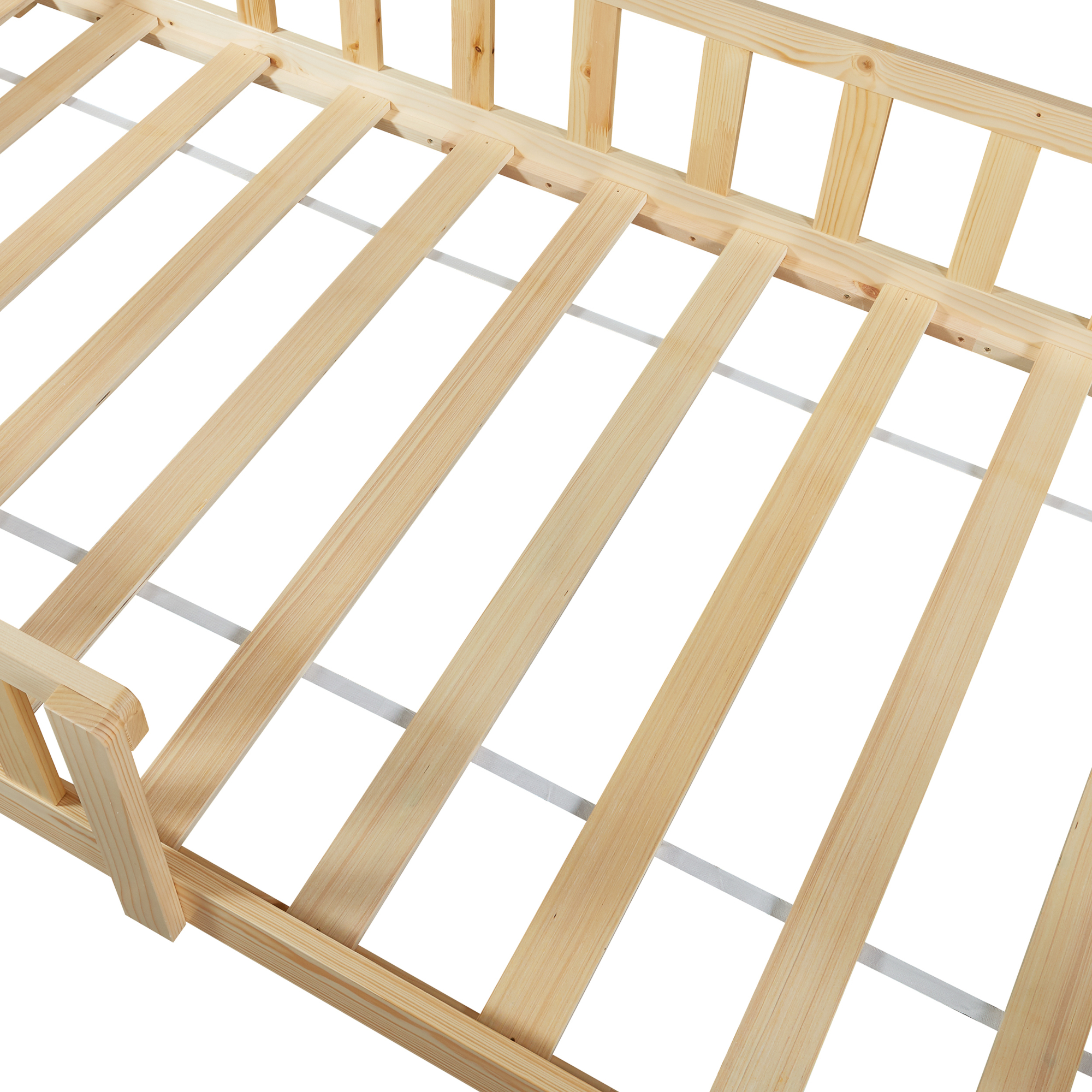 Pat copii tip căsuță 90x200 cm din lemn, cu saltea și protecție