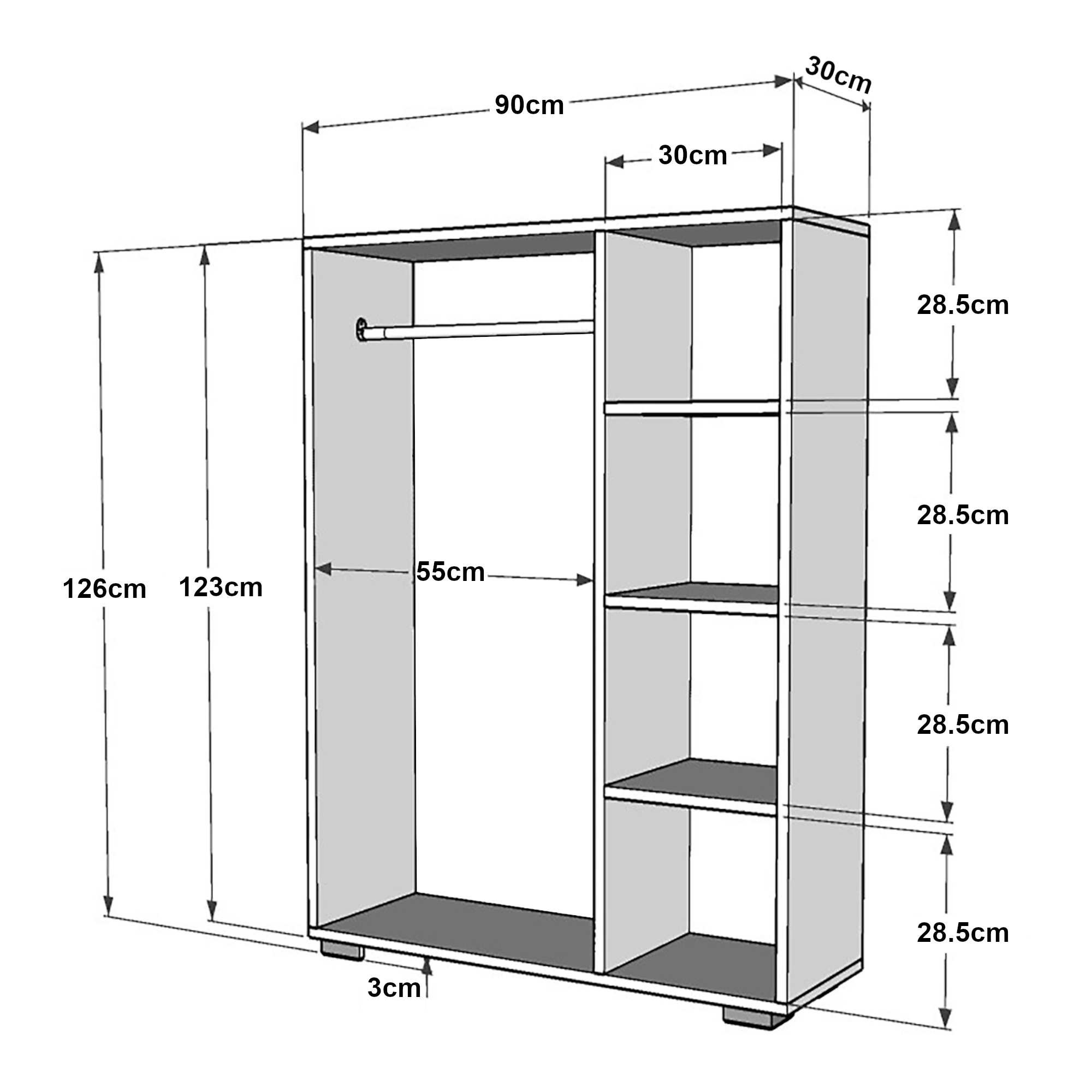 Dulap pentru haine deschis Nesbyen, aspect nuc, cu bară și 4 rafturi