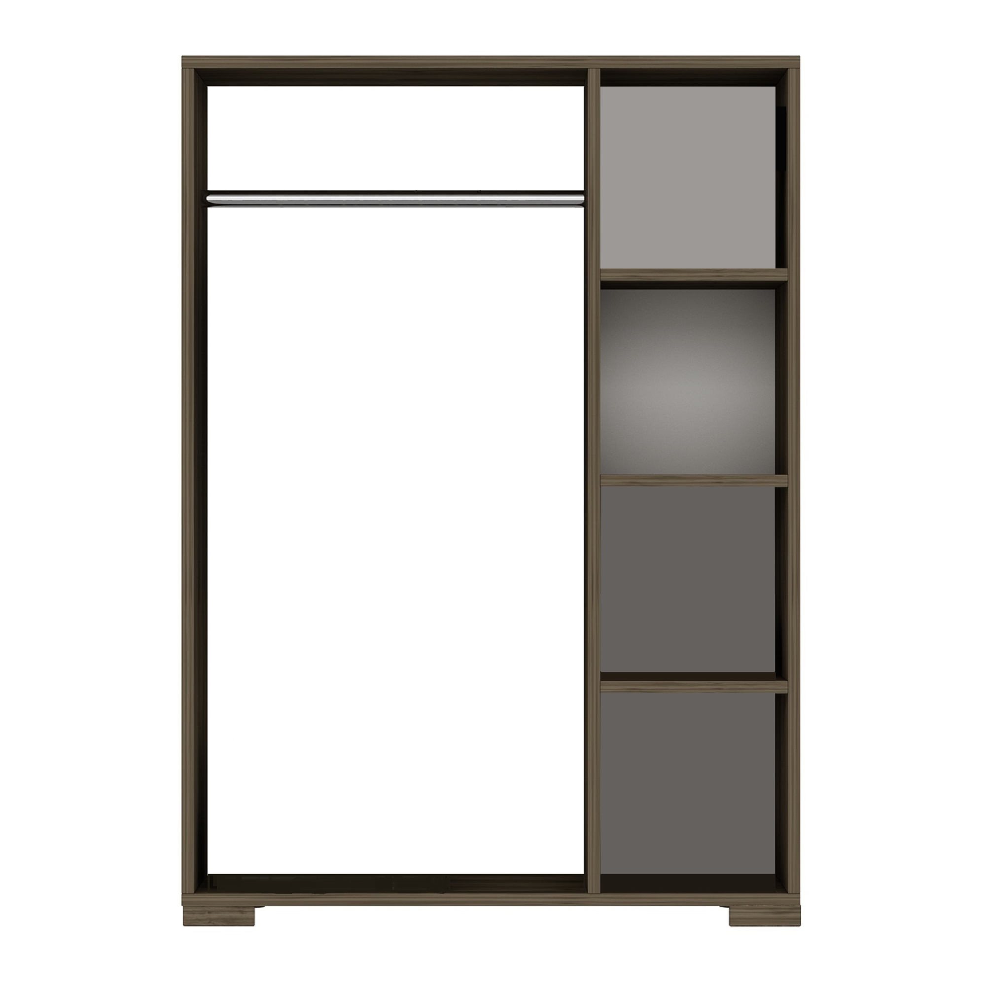 Dulap pentru haine deschis Nesbyen, aspect nuc, cu bară și 4 rafturi