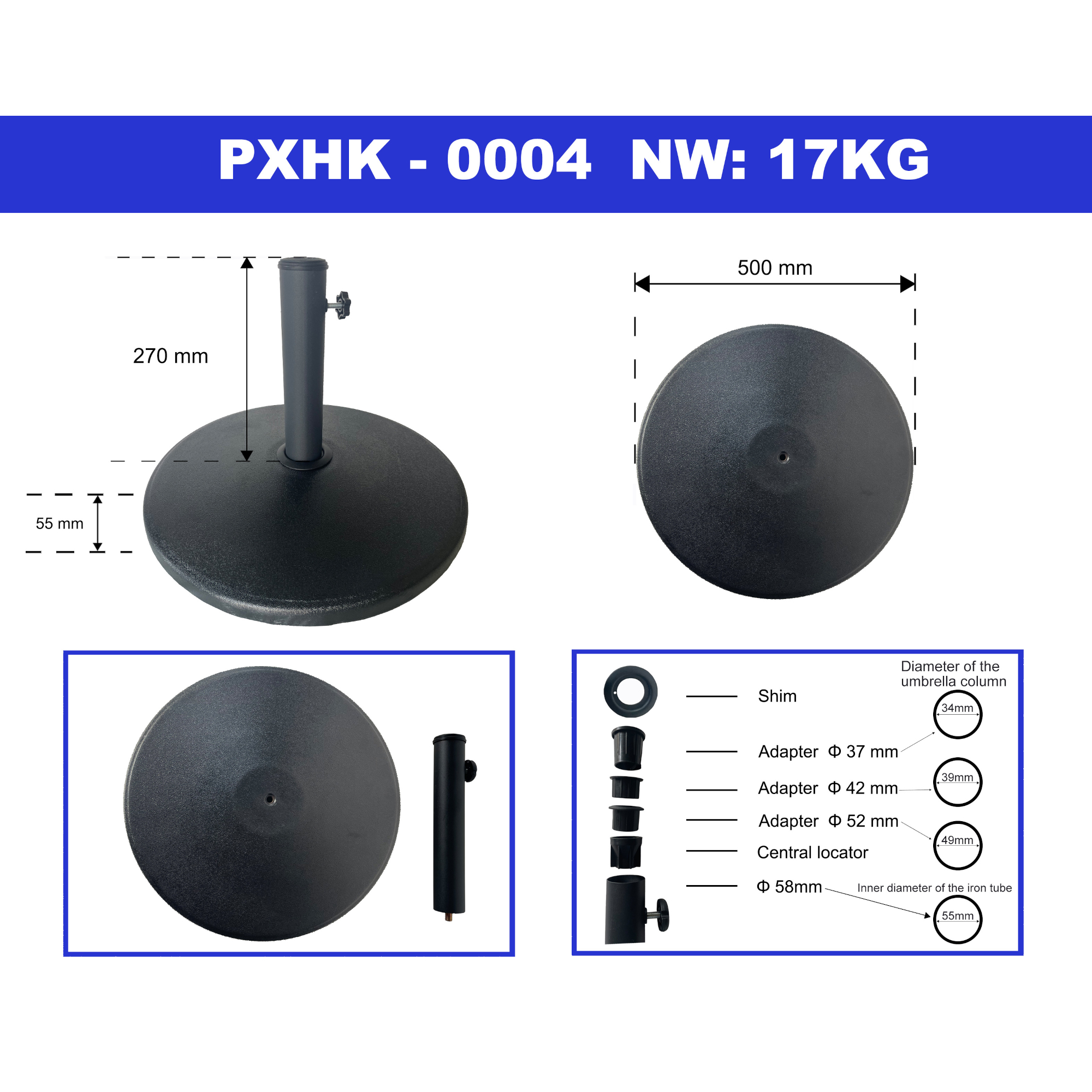 Bază pentru umbrelă de soare Bionaz, beton 17 kg, negru, Ø50 cm