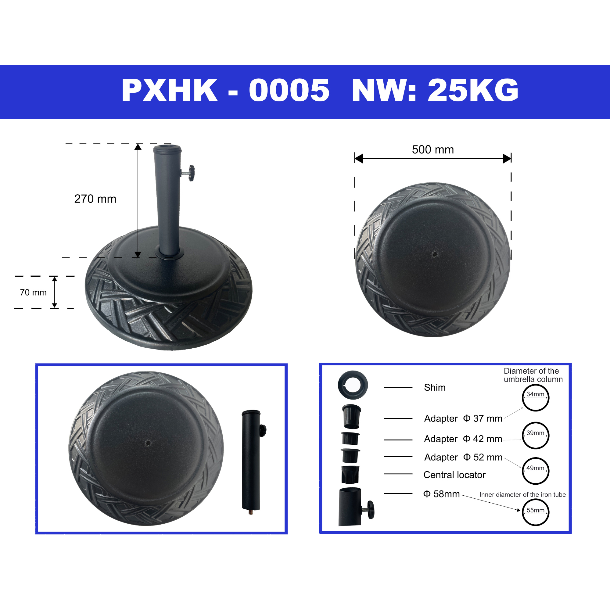 Suport pentru umbrelă Bisegna din beton, negru, Ø50 cm, 25 kg