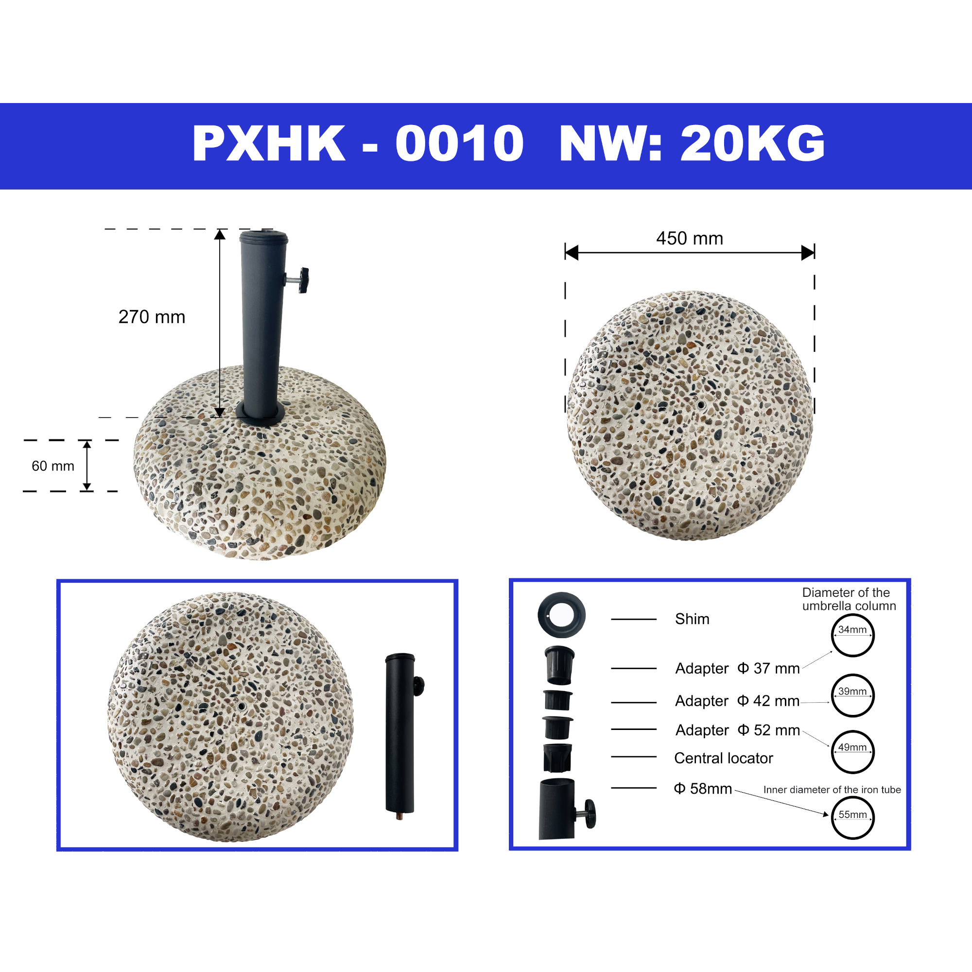 Suport pentru umbrelă Bitritto din beton 45x6 cm, aspect piatră