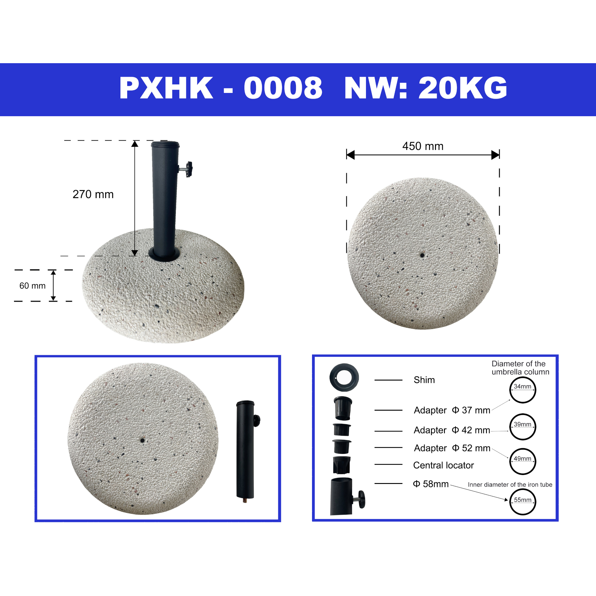 Suport pentru umbrelă Bitritto din beton, 45x6 cm, alb, aspect piatră