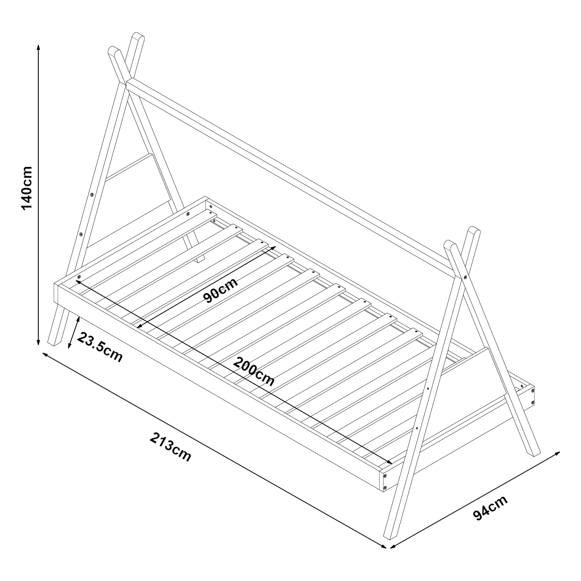 Pat copii tipi 90x200 cu saltea, lemn de pin natur, Siikajoki