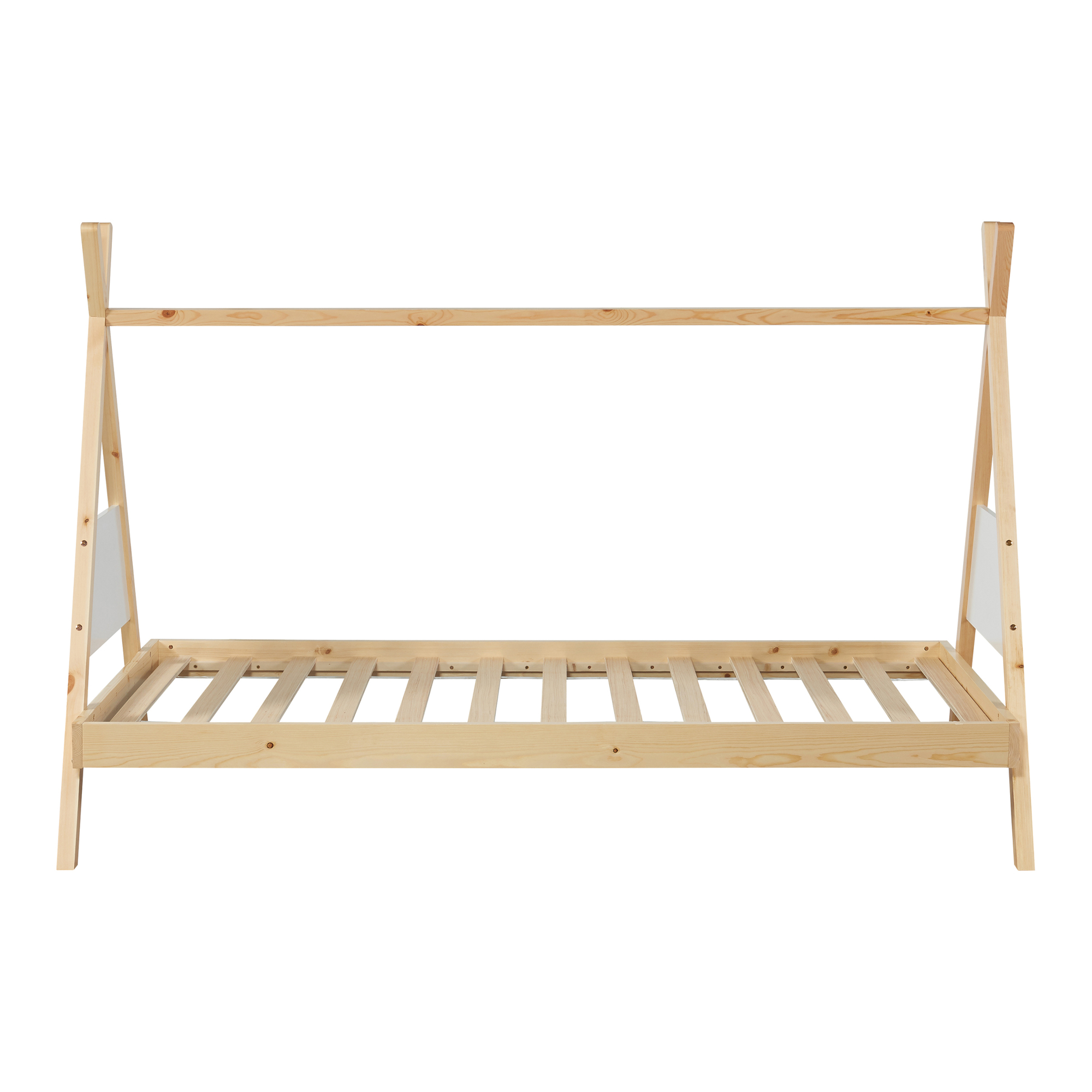 Pat copii tipi 90x200 cu saltea, lemn de pin natur, Siikajoki