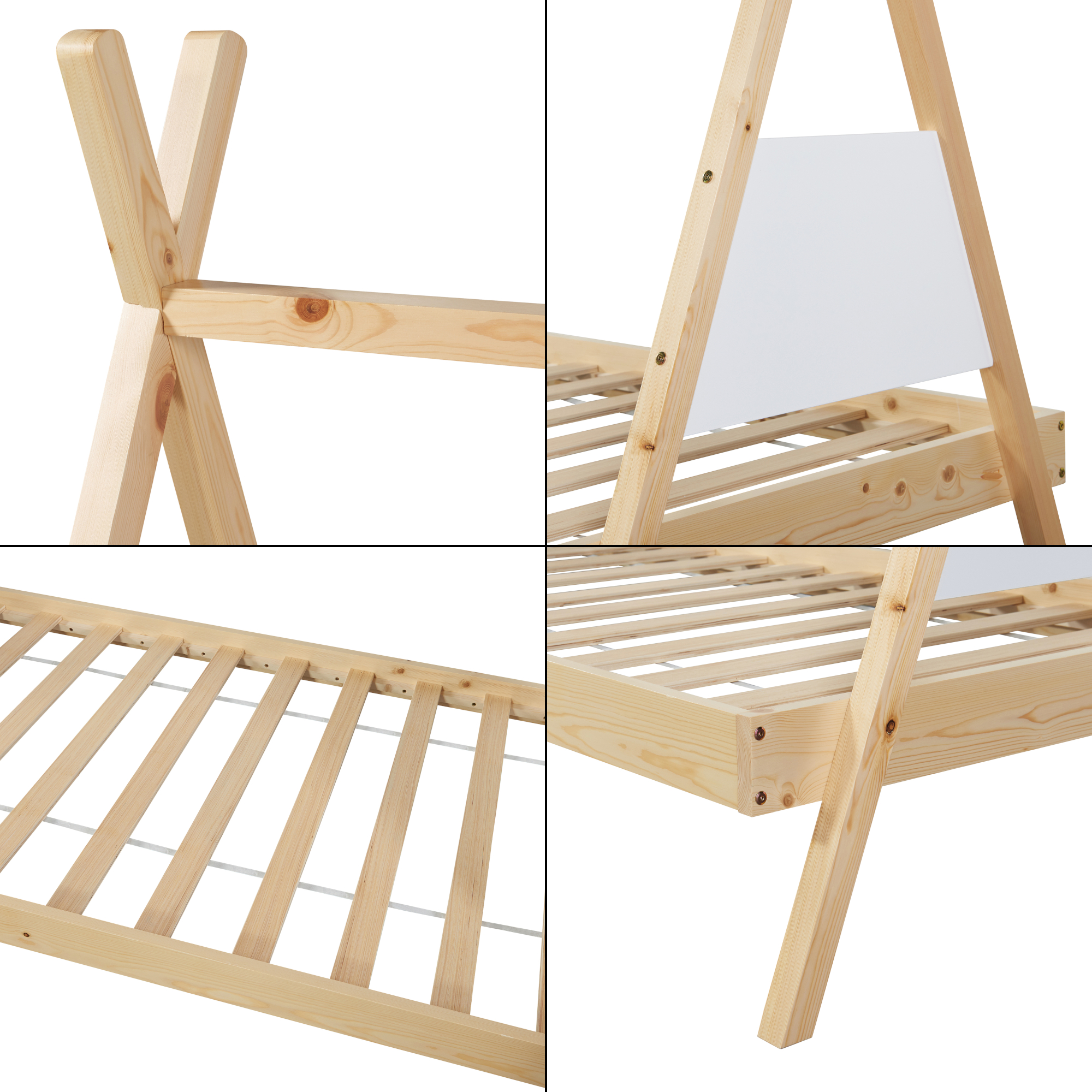 Pat copii tipi 90x200 cu saltea, lemn de pin natur, Siikajoki