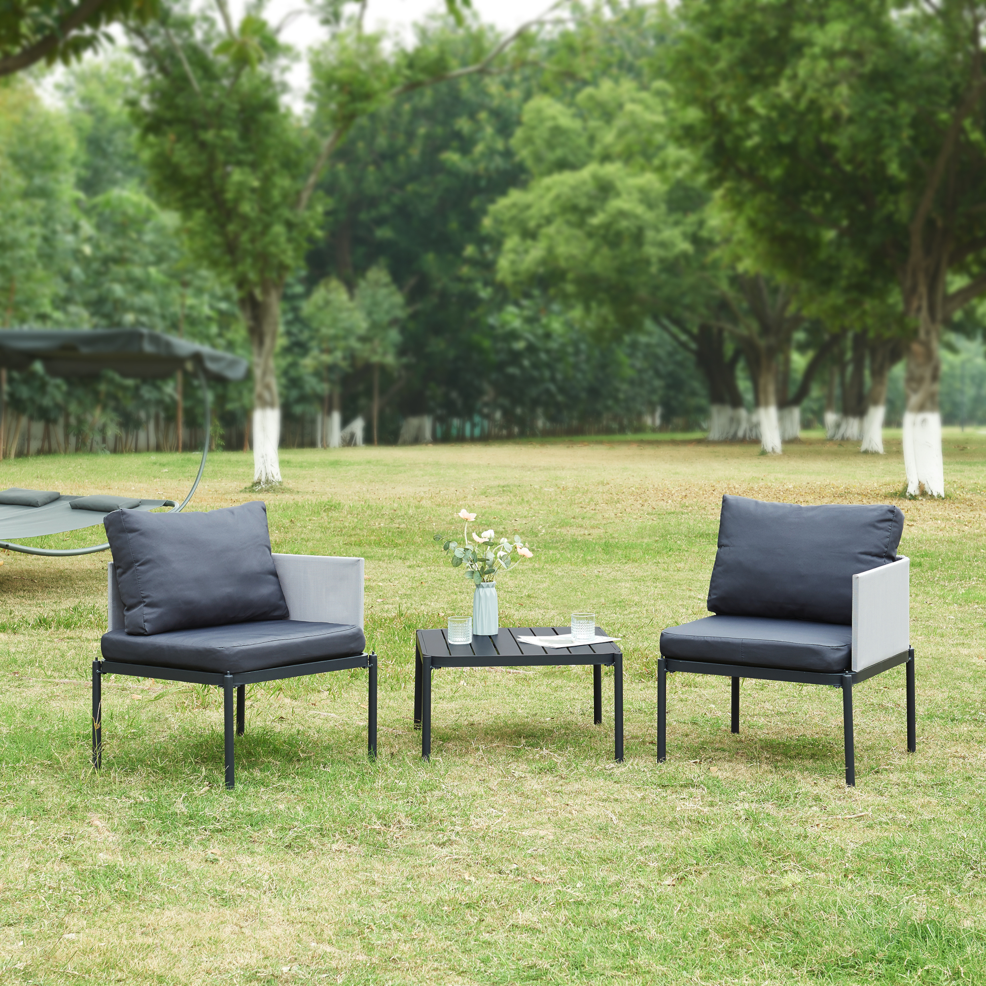 Set mobilier de grădină Accettura, 3 piese, aluminiu gri