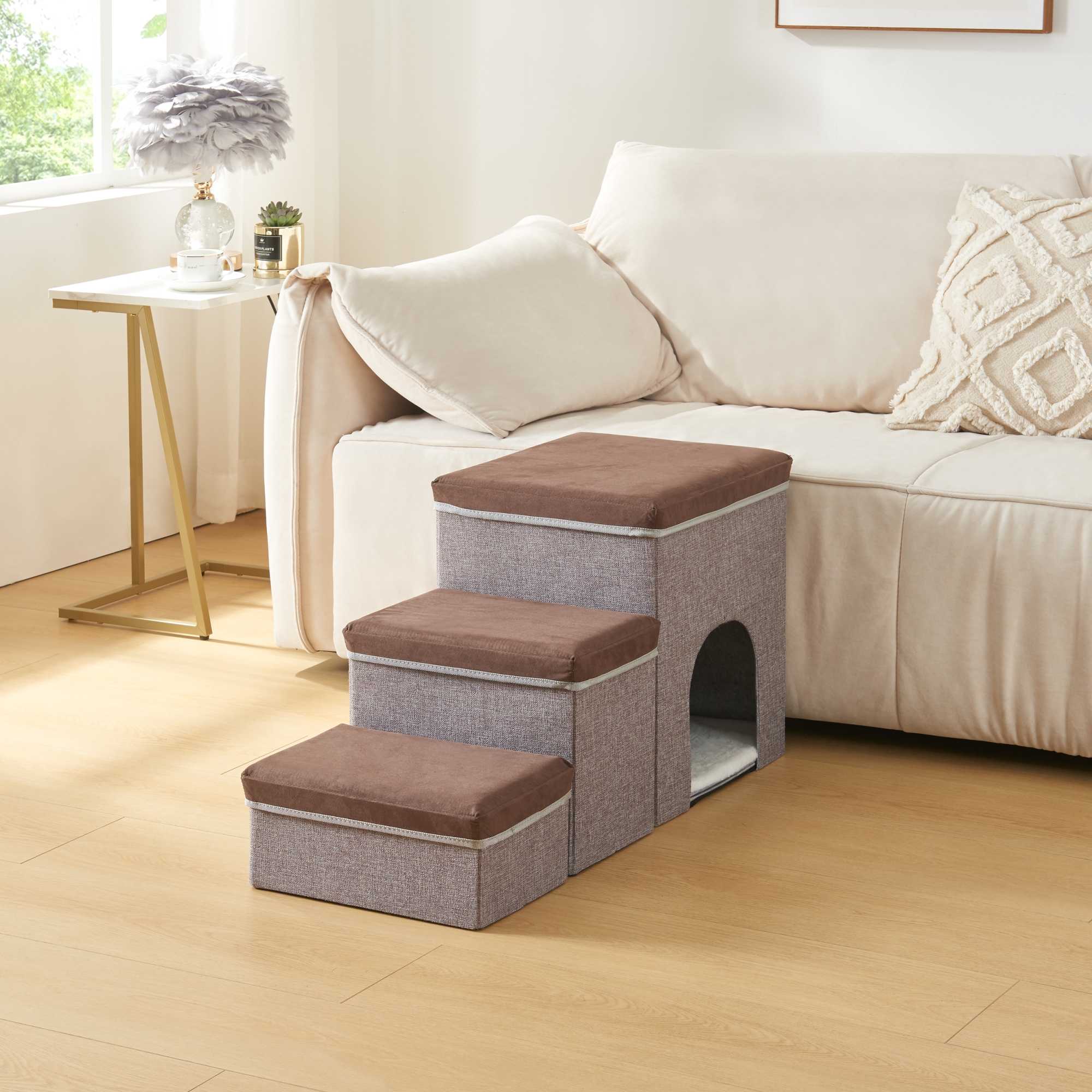 Trepte pliabile pentru câini cu peșteră și depozitare 76x33x43 cm