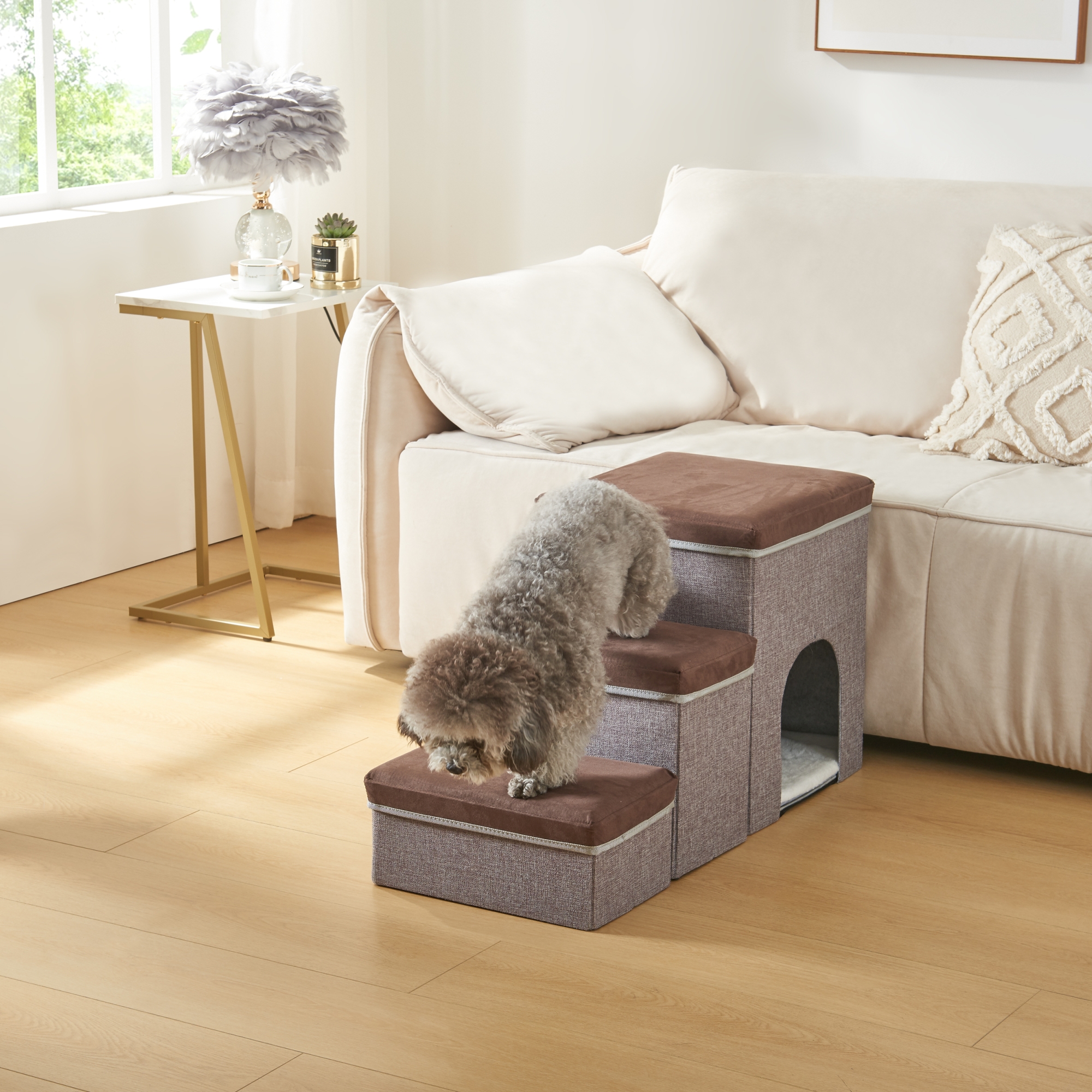 Trepte pliabile pentru câini cu peșteră și depozitare 76x33x43 cm