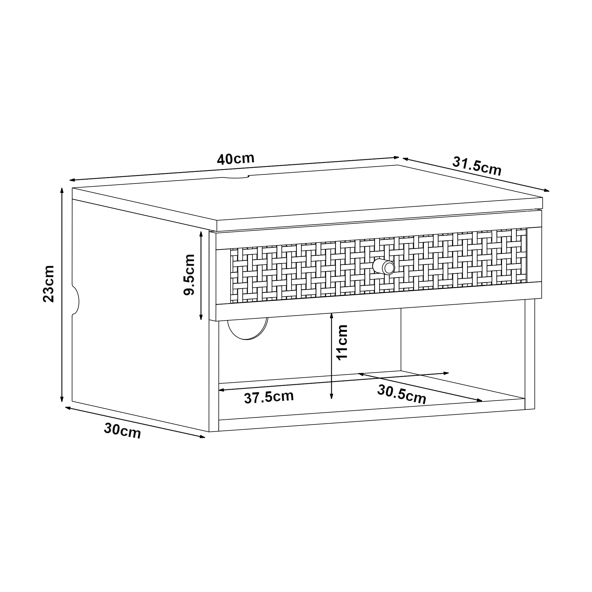 Raft suspendat Eiker cu sertar și aspect ratan, negru, 40x32x23 cm