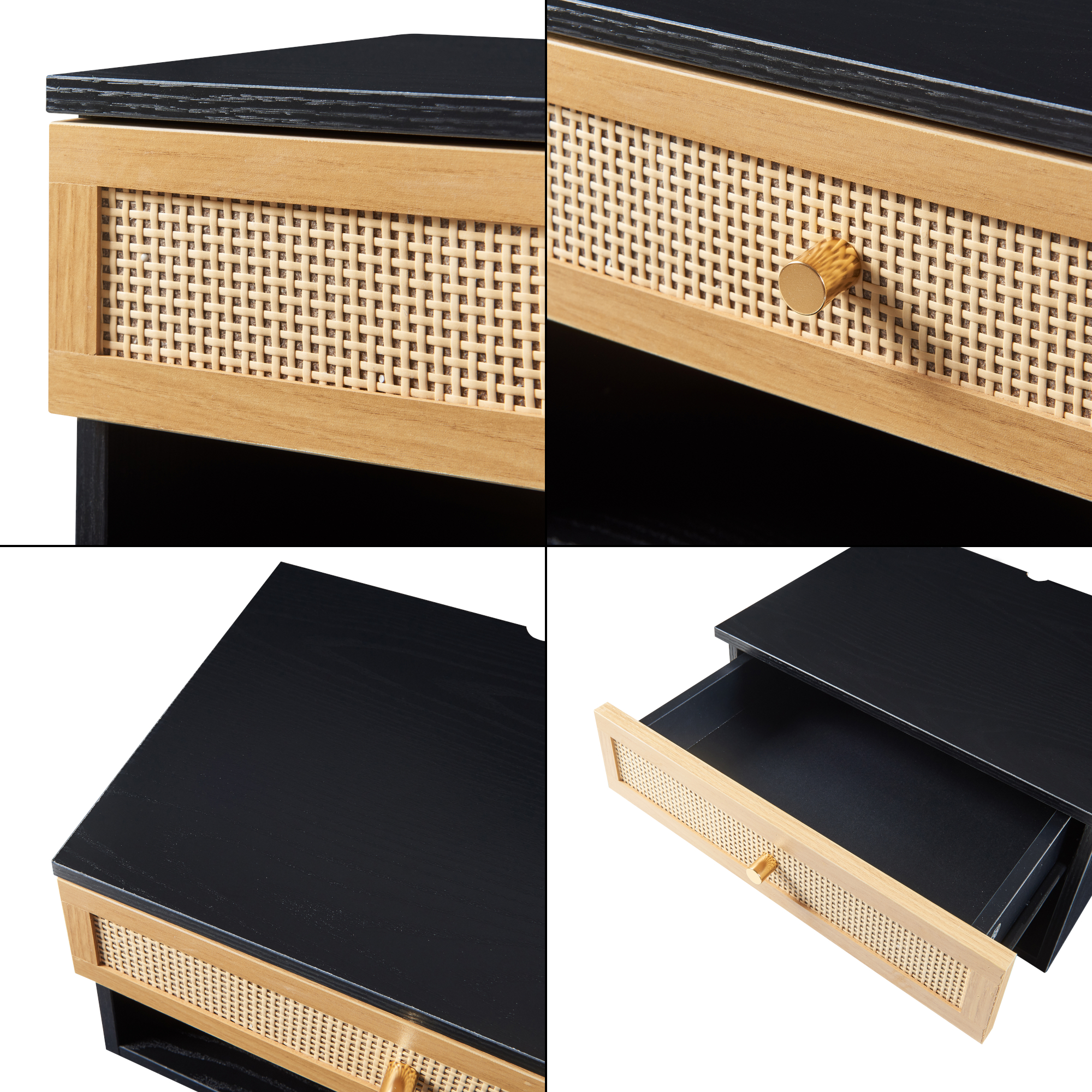 Raft suspendat Eiker cu sertar și aspect ratan, negru, 40x32x23 cm