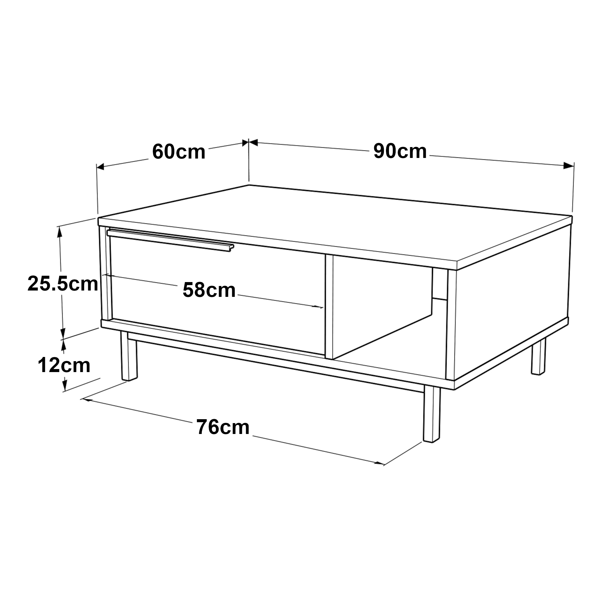 Masă de cafea Majaajo 90x60x38 cm cu depozitare, stejar și negru