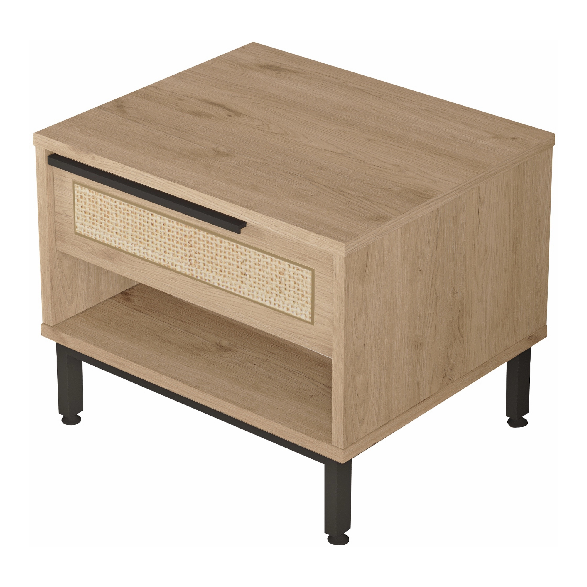 Noptieră Kvænangen cu sertar și raft, stejar și aspect rattan