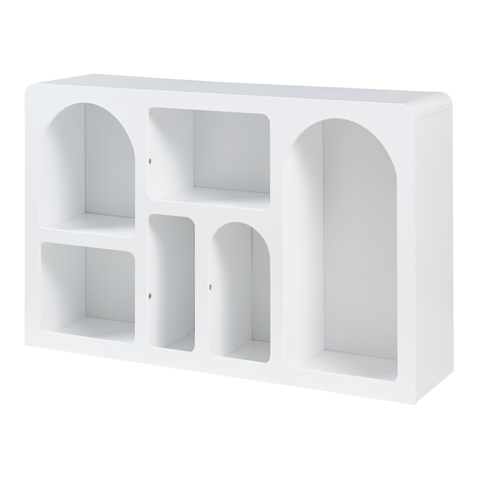 Comodă tip sideboard albă cu 6 compartimente deschise, 110x30x70 cm