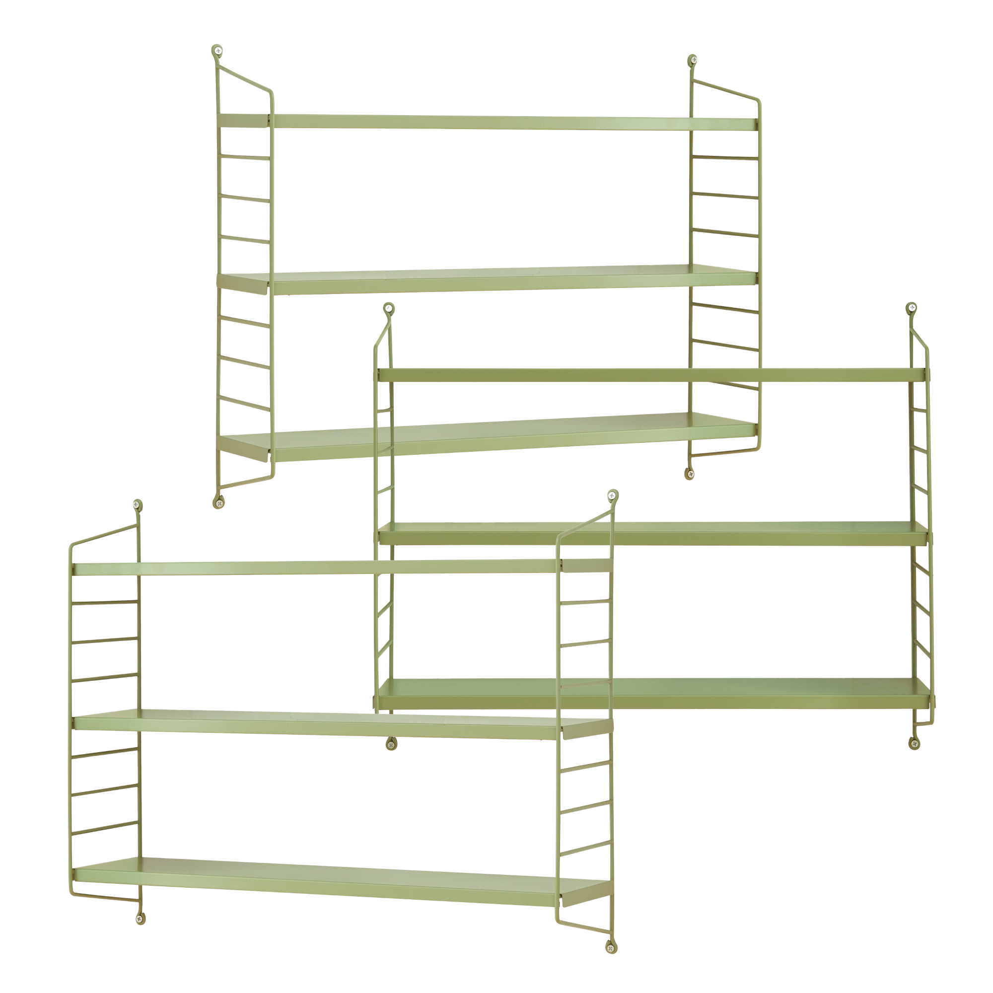 Set 3 rafturi modulare de perete Strängnäs, verde oliv, din oțel