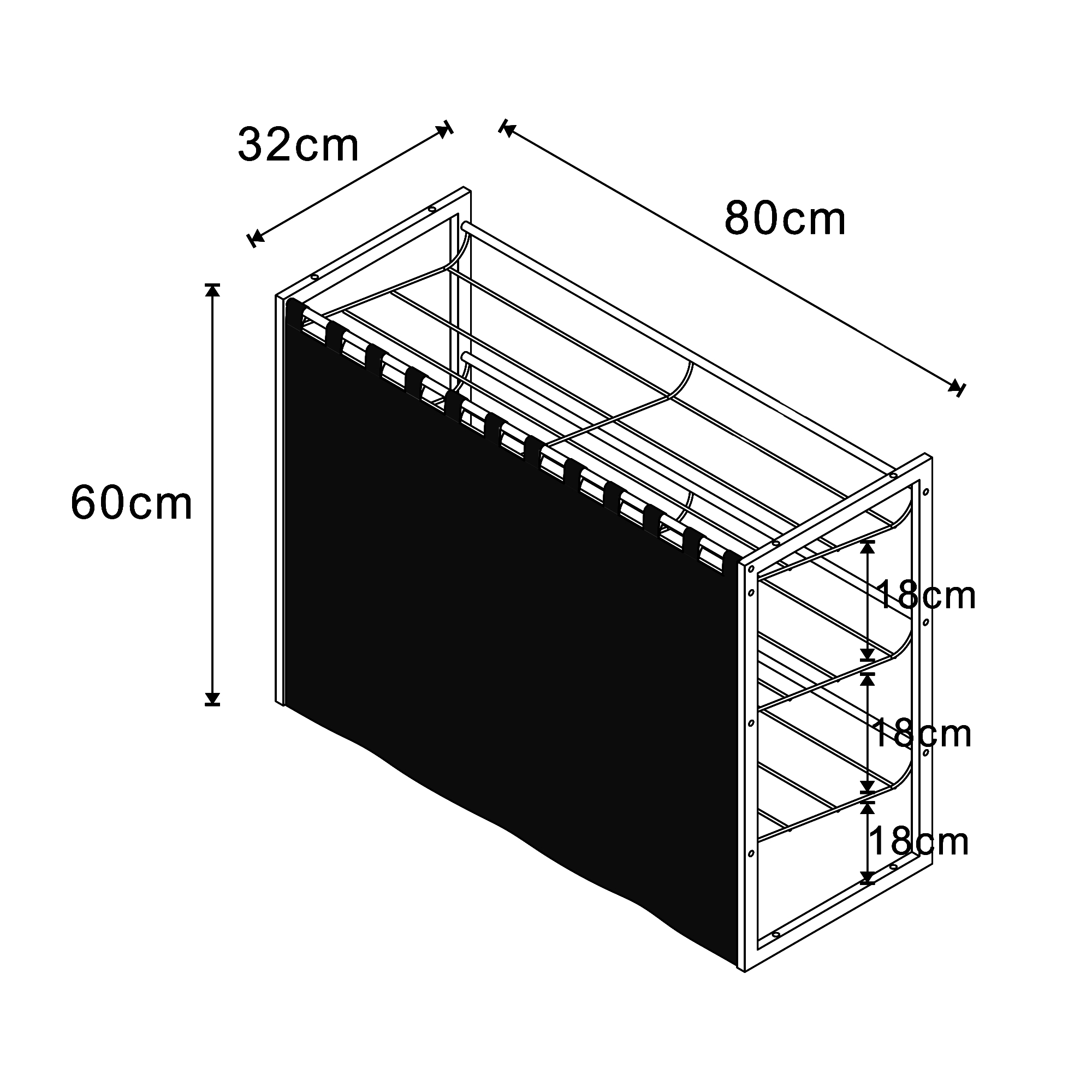 Set 3 rafturi pentru pantofi cu perdea, metal, negre, extensibile