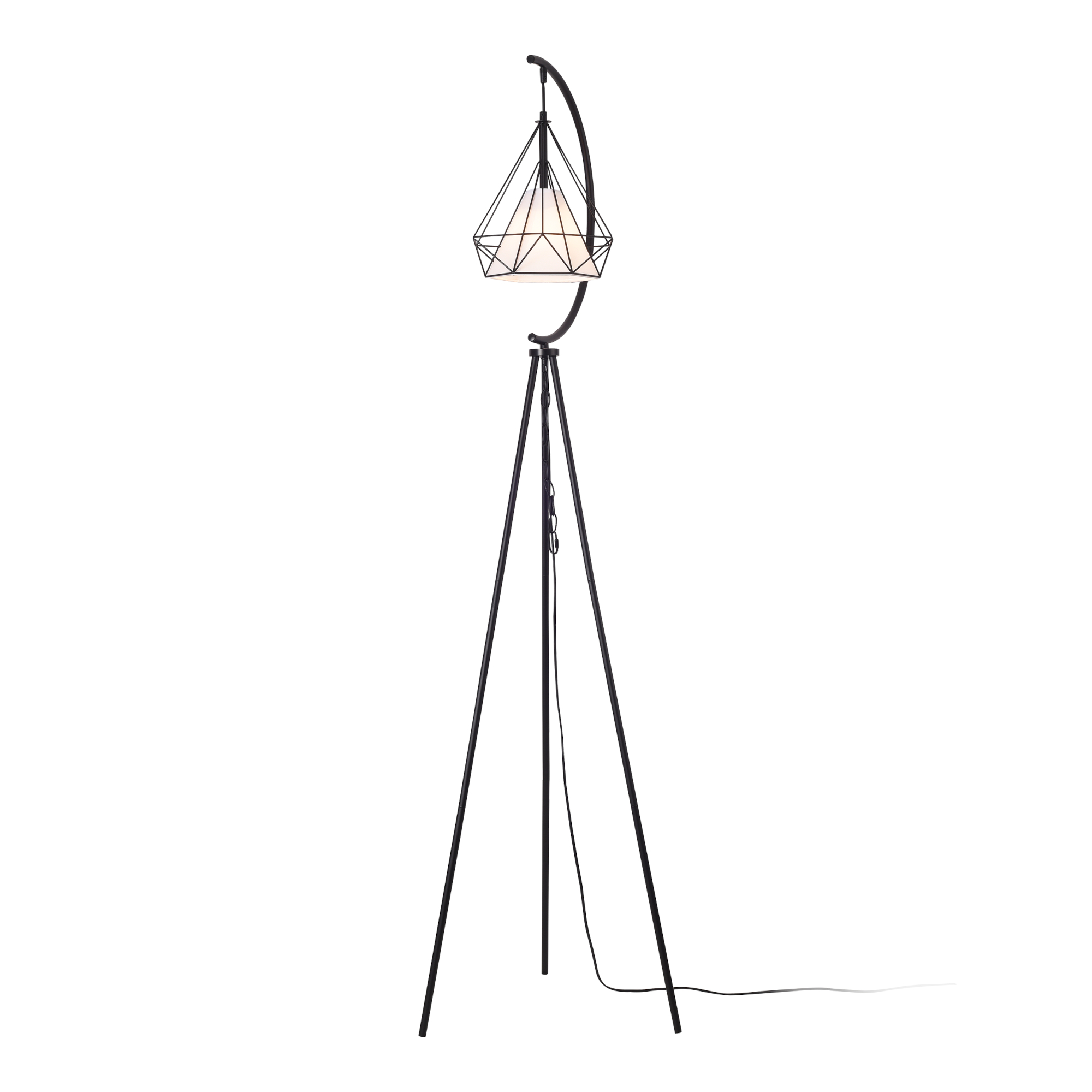 Lampadar modern cu trepied din metal, negru/alb, 171 cm, Austell