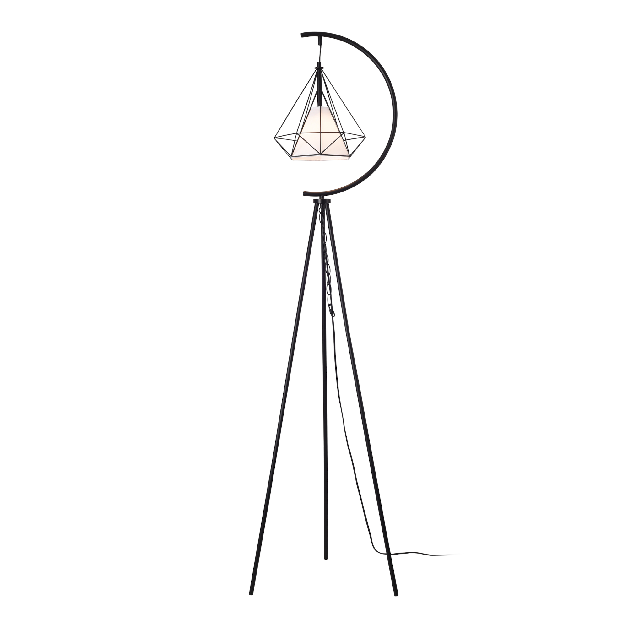 Lampadar modern cu trepied din metal, negru/alb, 171 cm, Austell
