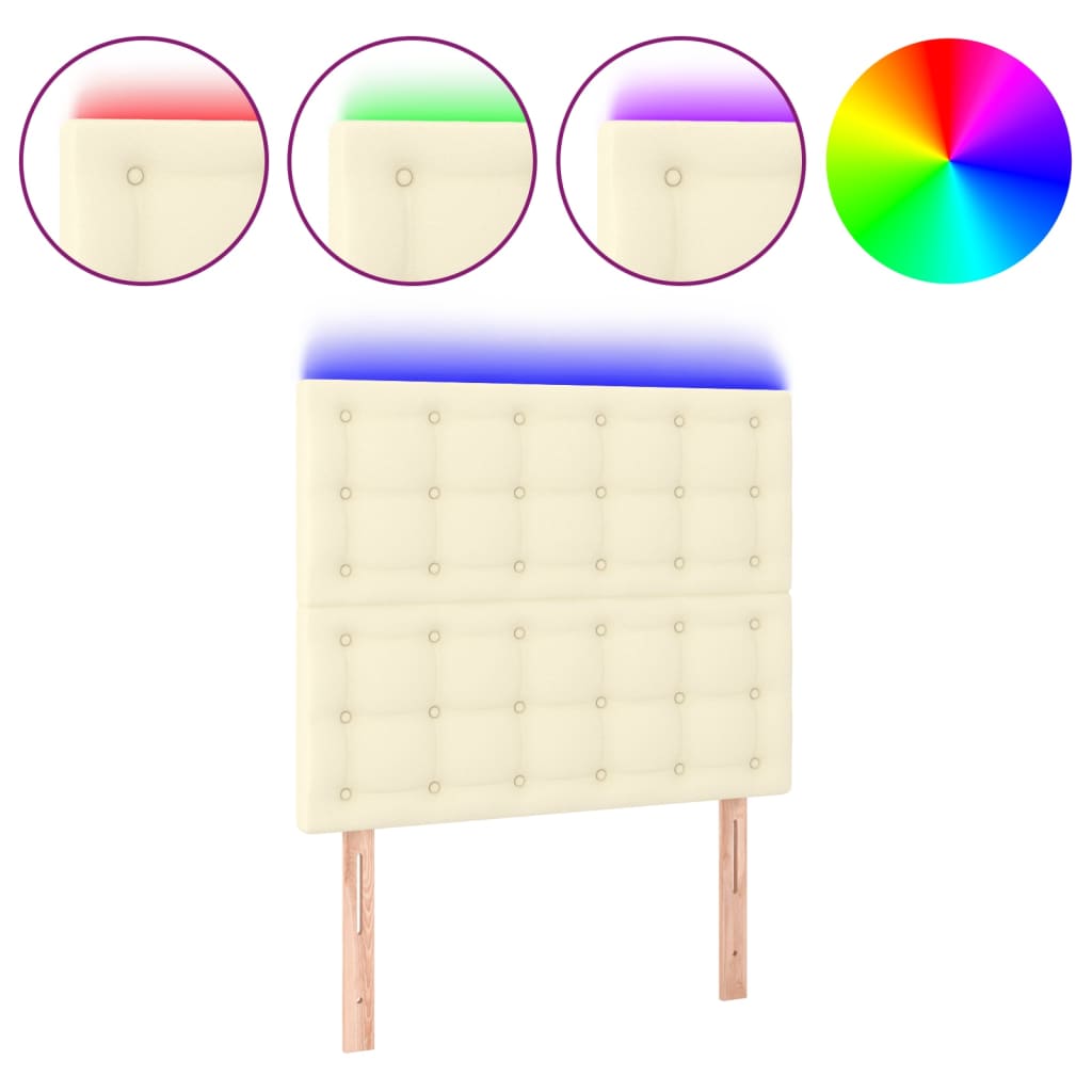 Tăblie de pat cu LED, crem, 90x5x118/128 cm, piele ecologică GartenMobel Dekor