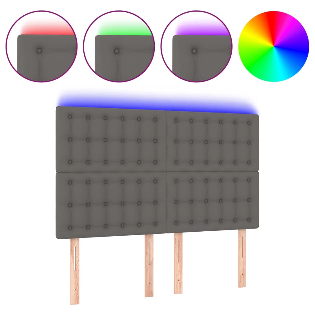 Tăblie de pat cu LED, gri, 144x5x118/128 cm, textil GartenMobel Dekor