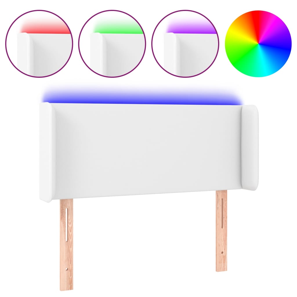 Tăblie de pat cu LED, alb, 103x16x78/88 cm, piele ecologică GartenMobel Dekor