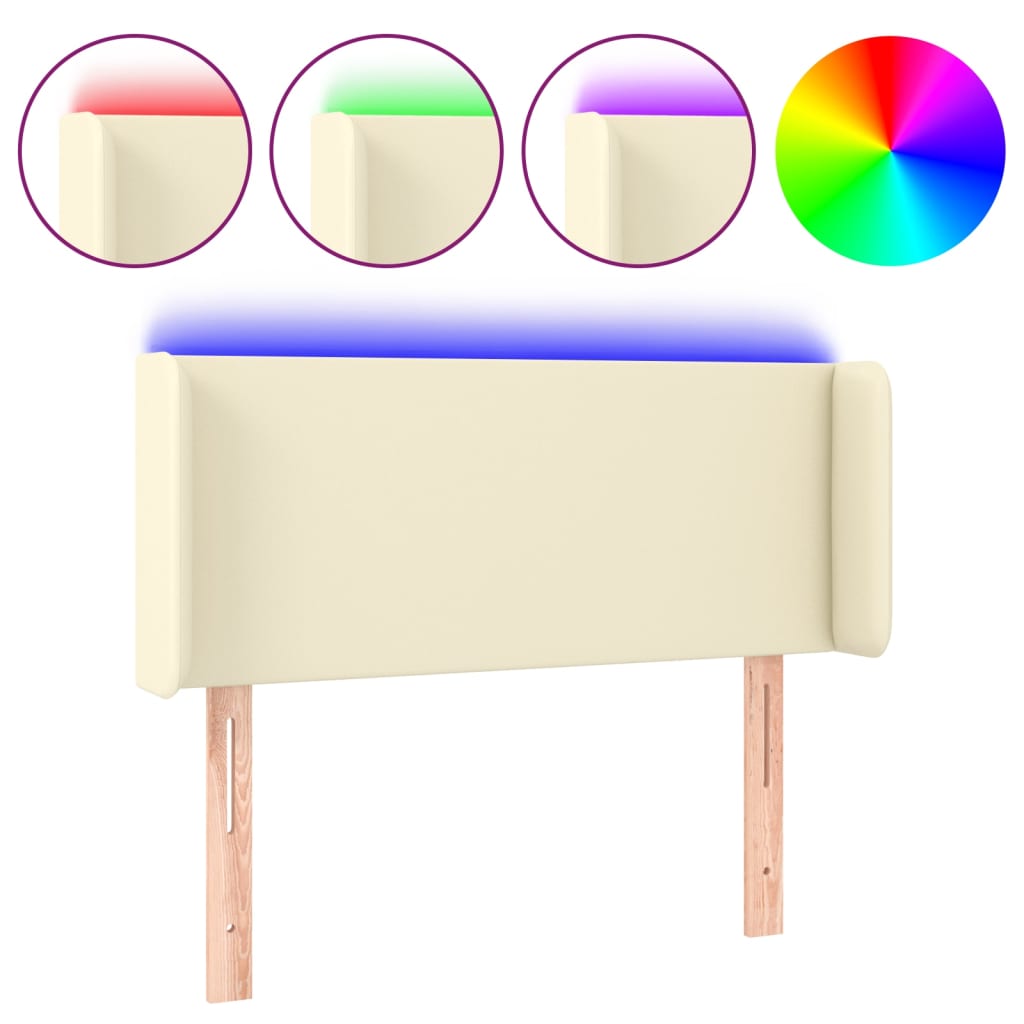 Tăblie de pat cu LED, crem, 103x16x78/88 cm, piele ecologică GartenMobel Dekor