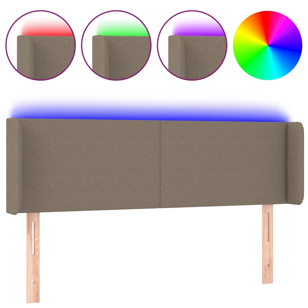 Tăblie de pat cu LED, gri taupe, 147x16x78/88 cm, textil GartenMobel Dekor