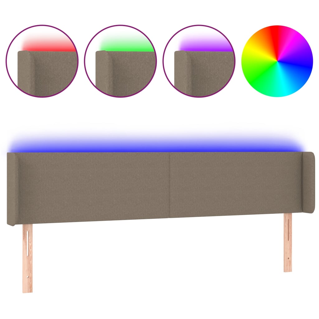 Tăblie de pat cu LED, gri taupe, 183x16x78/88 cm, textil GartenMobel Dekor