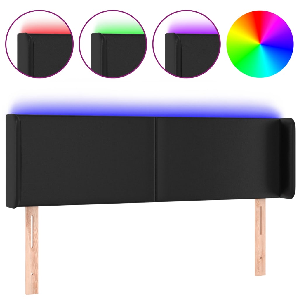 Tăblie de pat cu LED, negru, 147x16x78/88 cm, piele ecologică GartenMobel Dekor