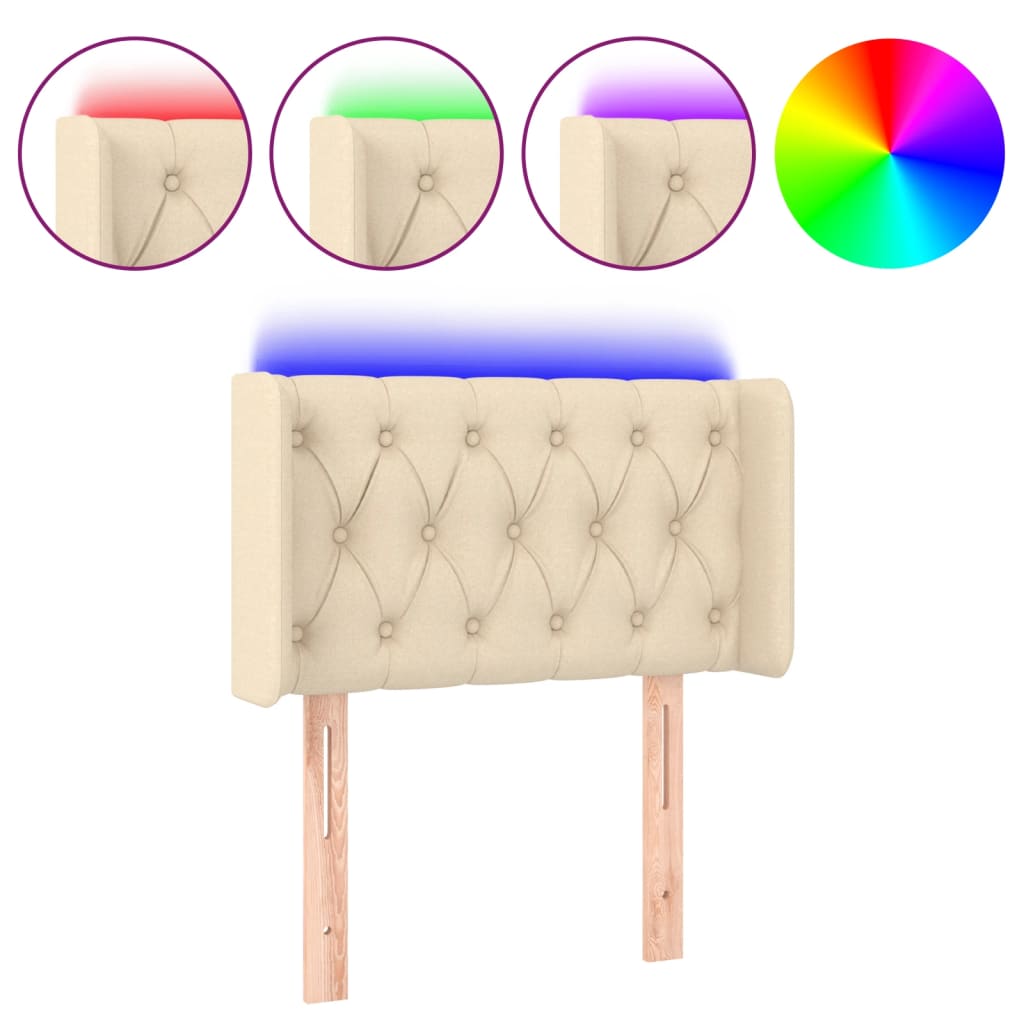 Tăblie de pat cu LED, crem, 83x16x78/88 cm, textil GartenMobel Dekor