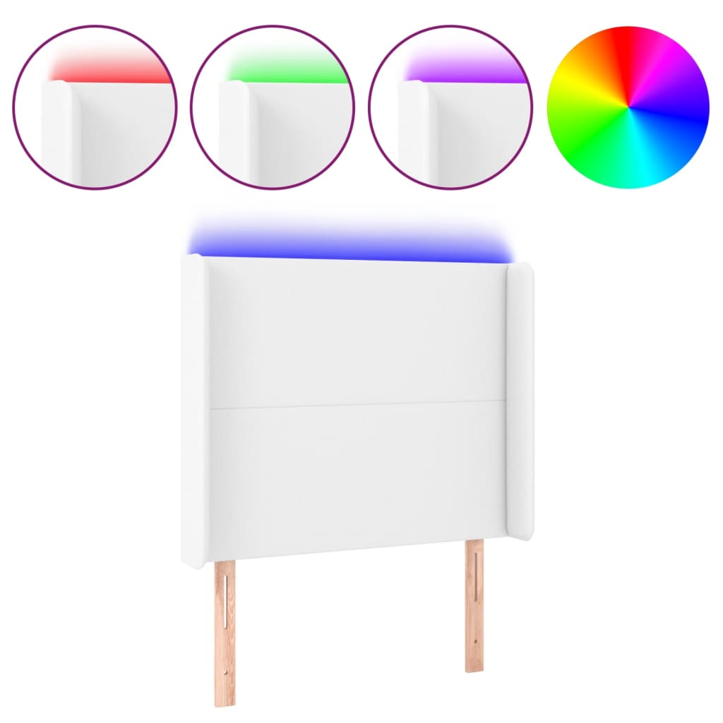 Tăblie de pat cu LED, alb, 103x16x118/128 cm, piele ecologică GartenMobel Dekor