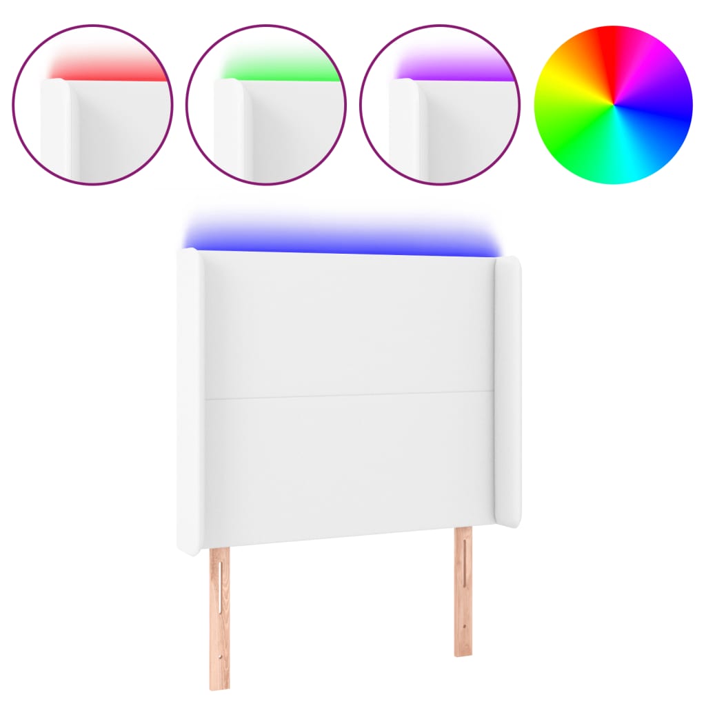 Tăblie de pat cu LED, alb, 83x16x118/128 cm, piele ecologică GartenMobel Dekor