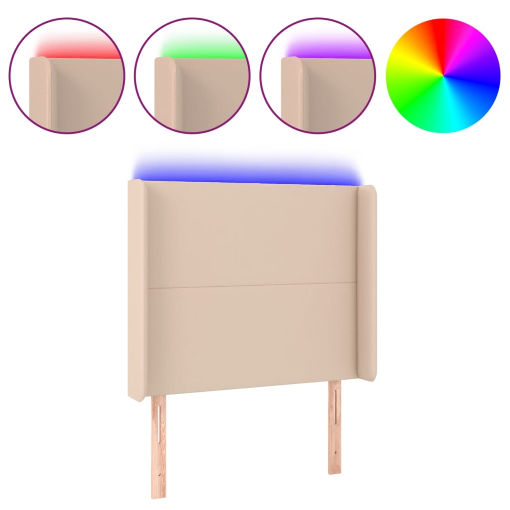 Tăblie de pat cu LED, cappuccino, 103x16x118/128 cm, piele eco GartenMobel Dekor