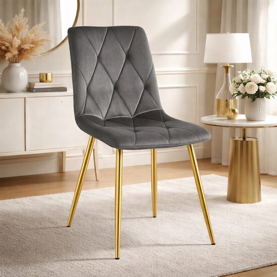 Scaun bucatarie/living, Artool, Libra, catifea gri inchis, picioare metal auriu, 45x54x86.5 cm GartenVIP DiyLine