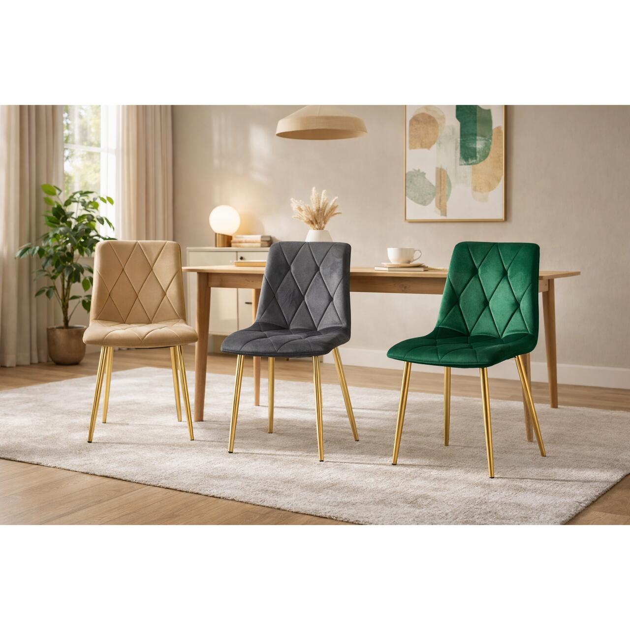 Scaun bucatarie/living, Artool, Libra, catifea gri inchis, picioare metal auriu, 45x54x86.5 cm GartenVIP DiyLine