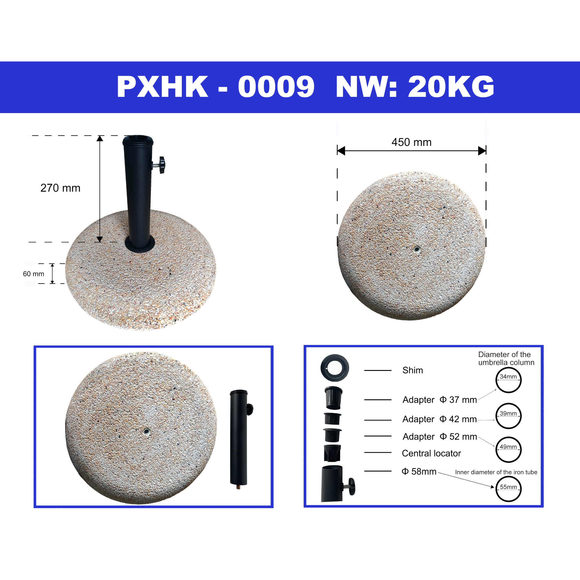 Suport pentru umbrelă Bitritto din beton Ø45x6 cm, aspect piatră, bej