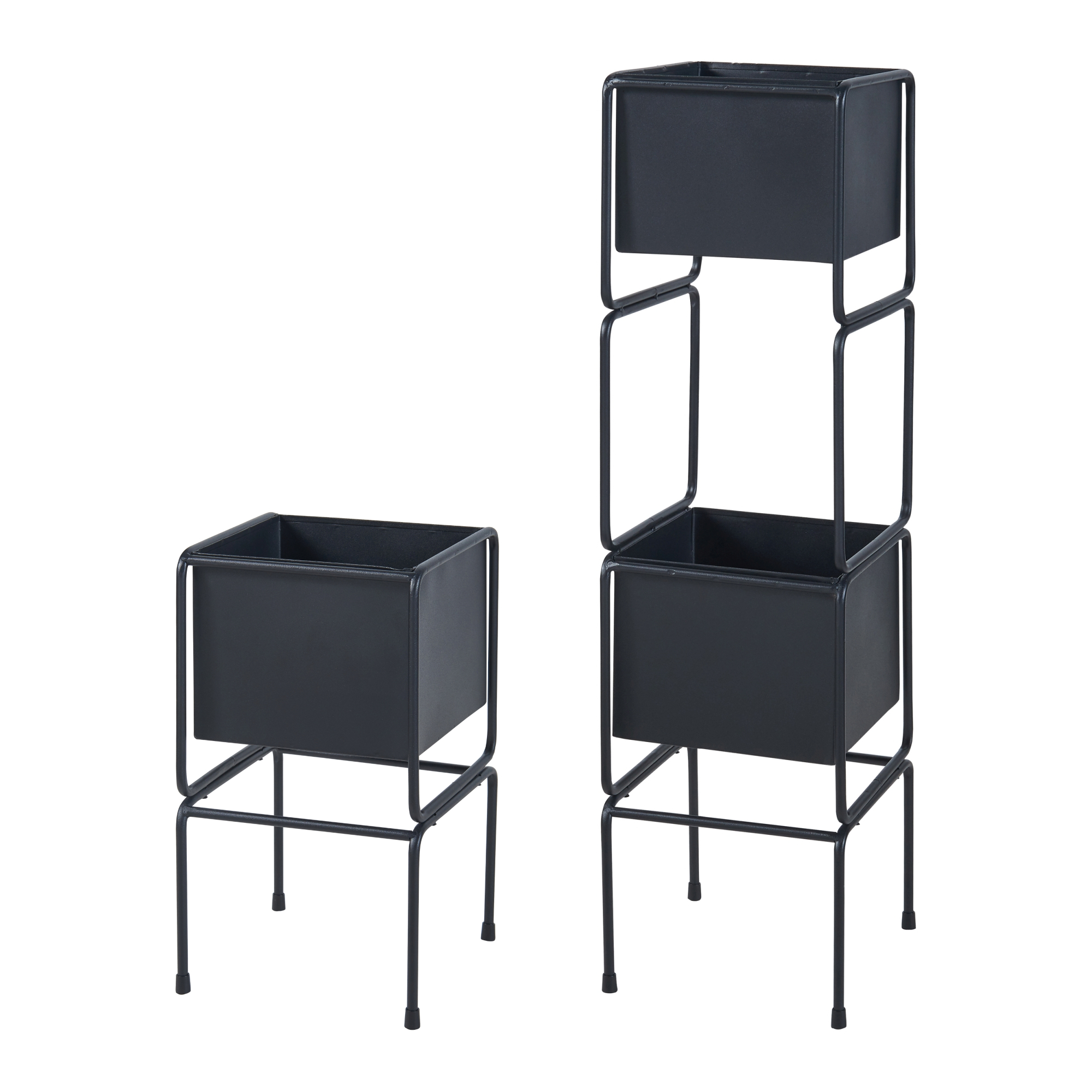 Set 2 suporturi pentru flori Sveio din metal negru, cu ghivece incluse