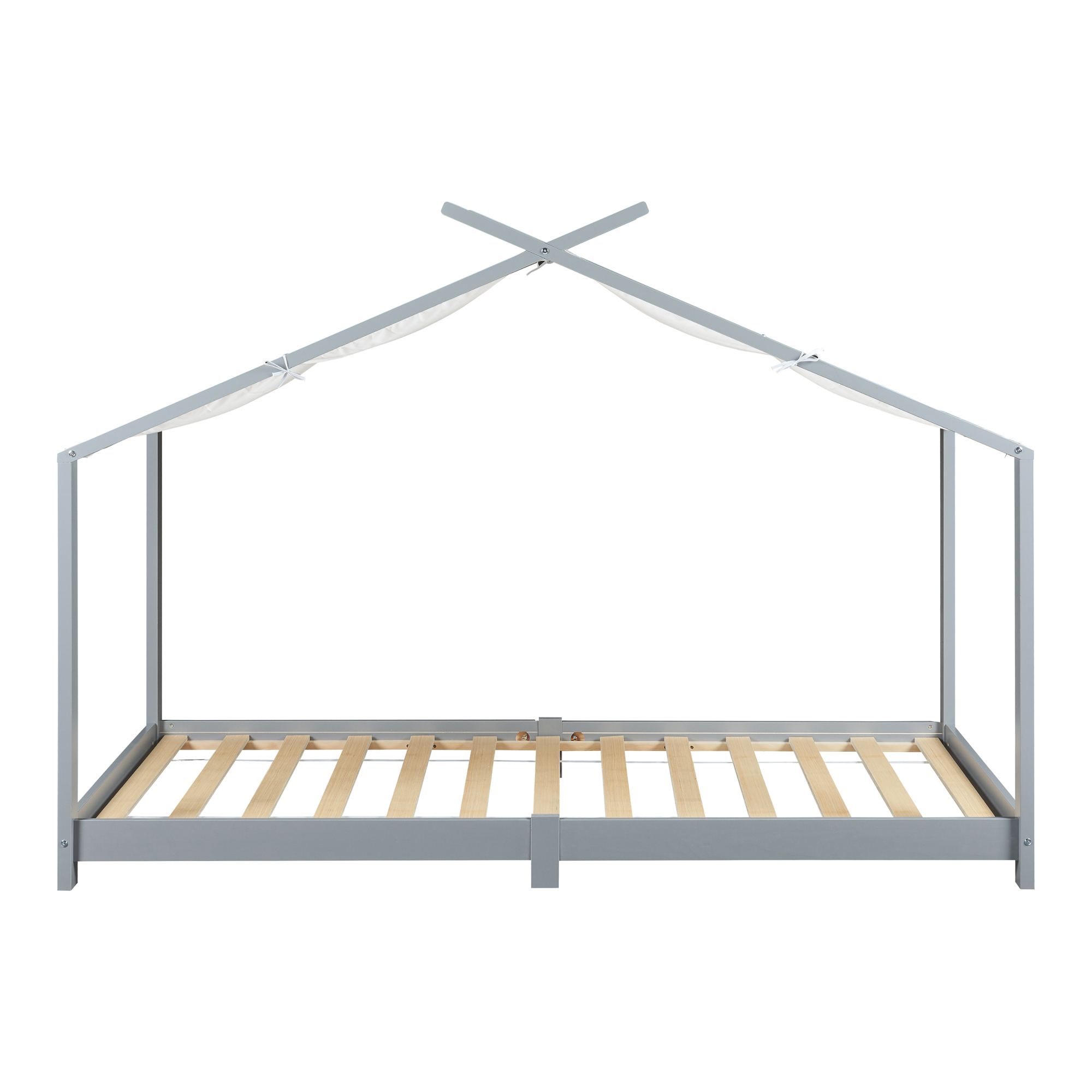 Pat copii tip căsuță Brome din lemn 90x200 cm gri cu somieră