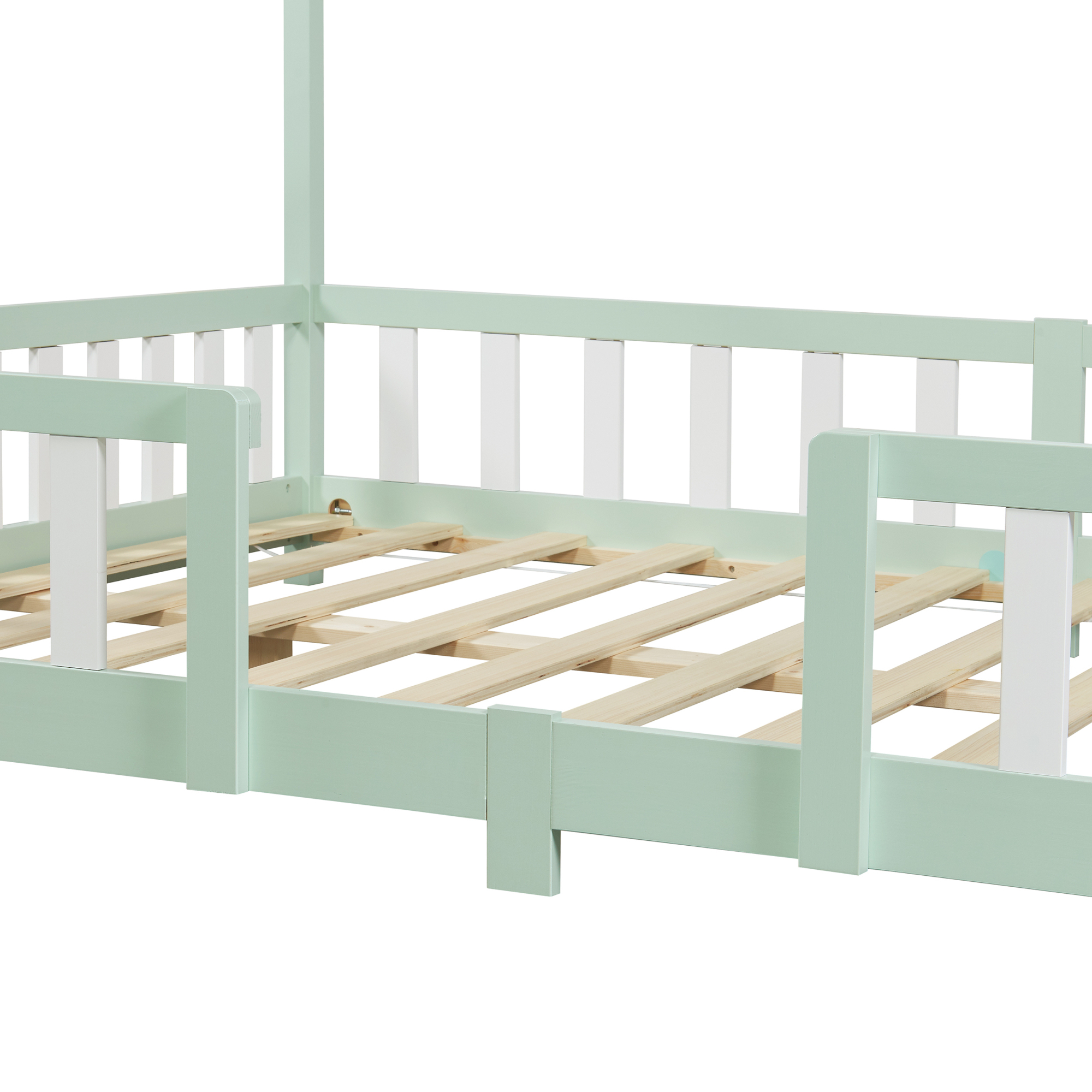 Pat pentru copii tip casă Treviolo 120x200 cm, mentă și alb