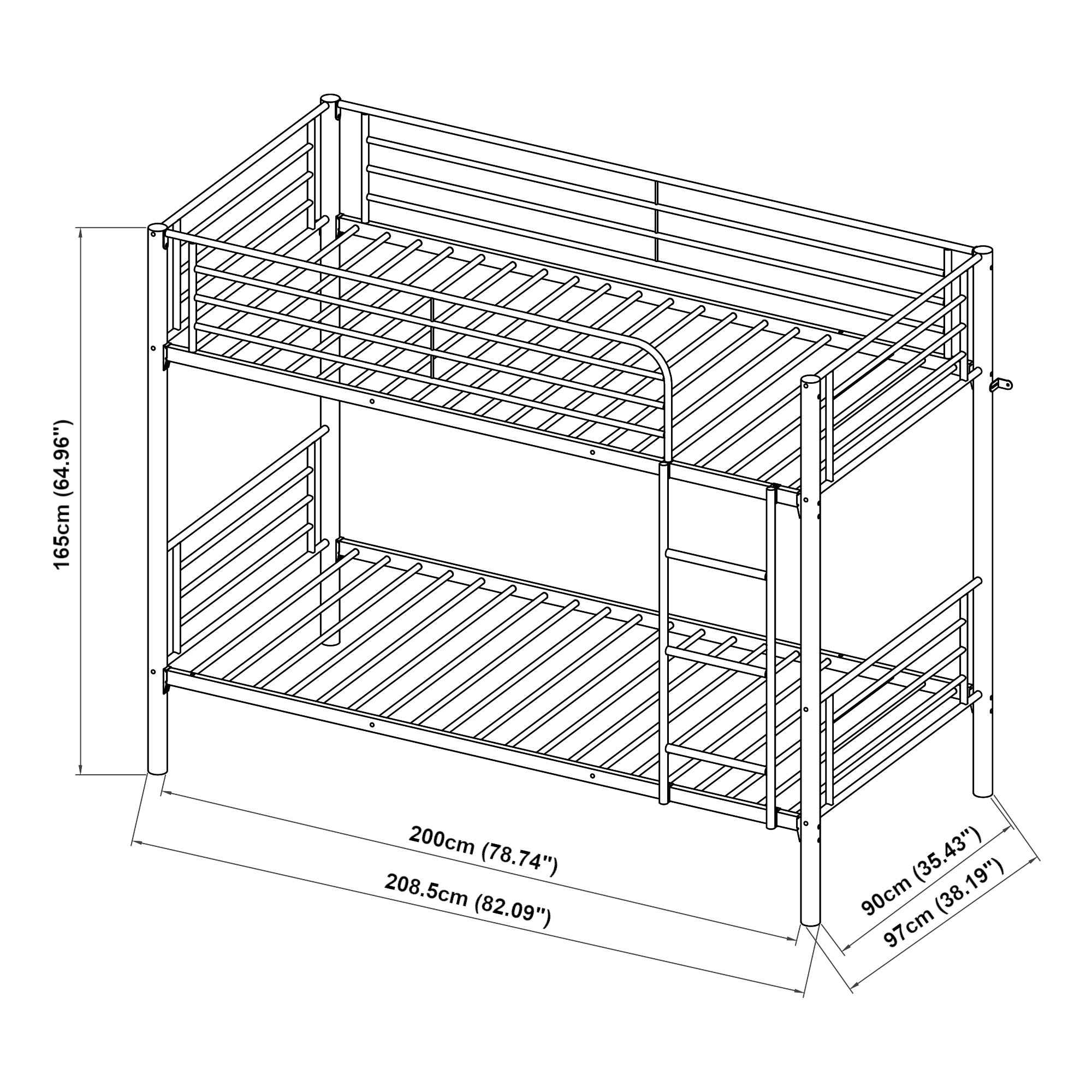 Pat supraetajat metalic Soppsar 208,5x97x165 cm argintiu