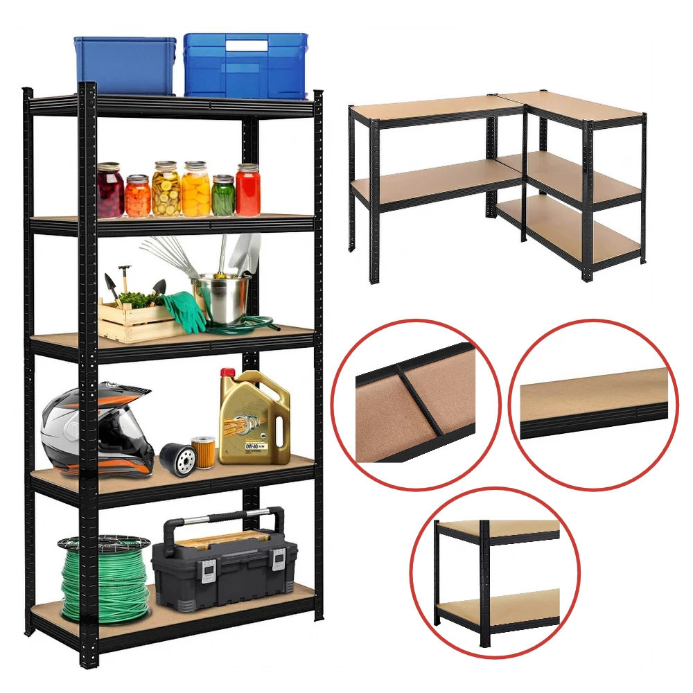 Raft metalic Mirpol rezistent cu 5 polite MDF, 90x40x180 cm, 175 kg/polita